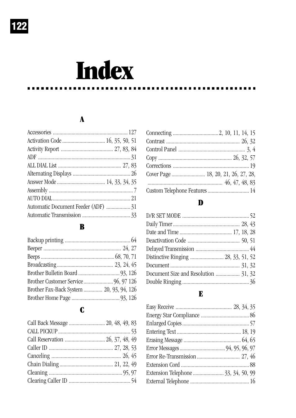 Index | Brother FAX 1570 MC User Manual | Page 130 / 136