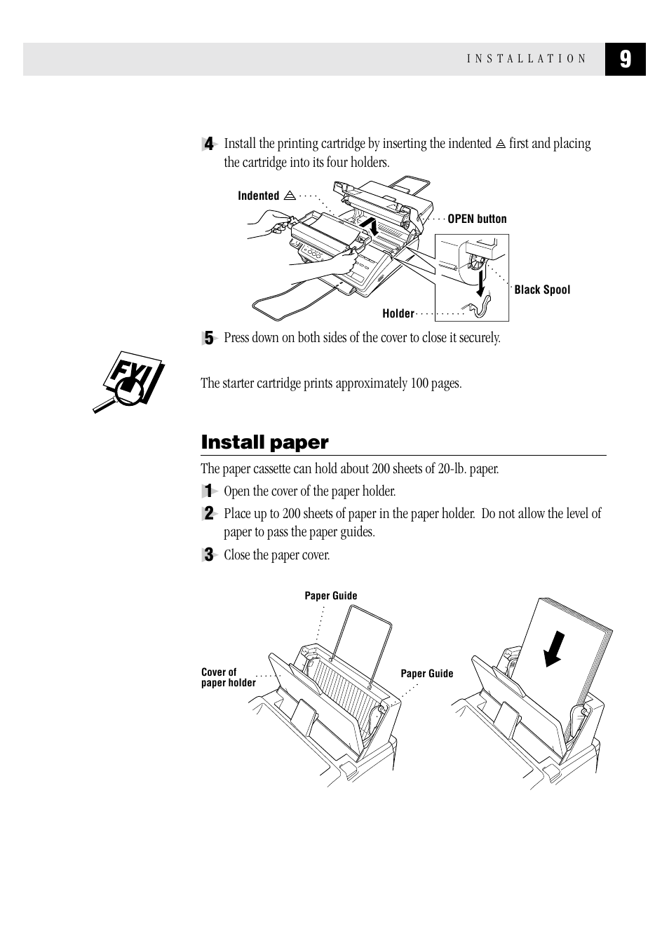 Install paper | Brother FAX 1570 MC User Manual | Page 17 / 136