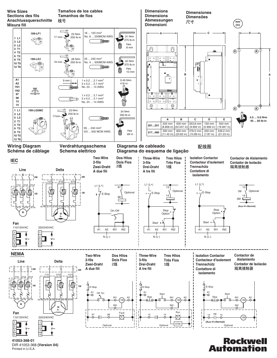 Wiring diagram schéma de câblage iec, Nema, Verdrahtungsschema schema elettrico | Rockwell Automation 150- SMC-3 (201A - 480A) Soft Starter (3 Phase Installations) User Manual | Page 4 / 4
