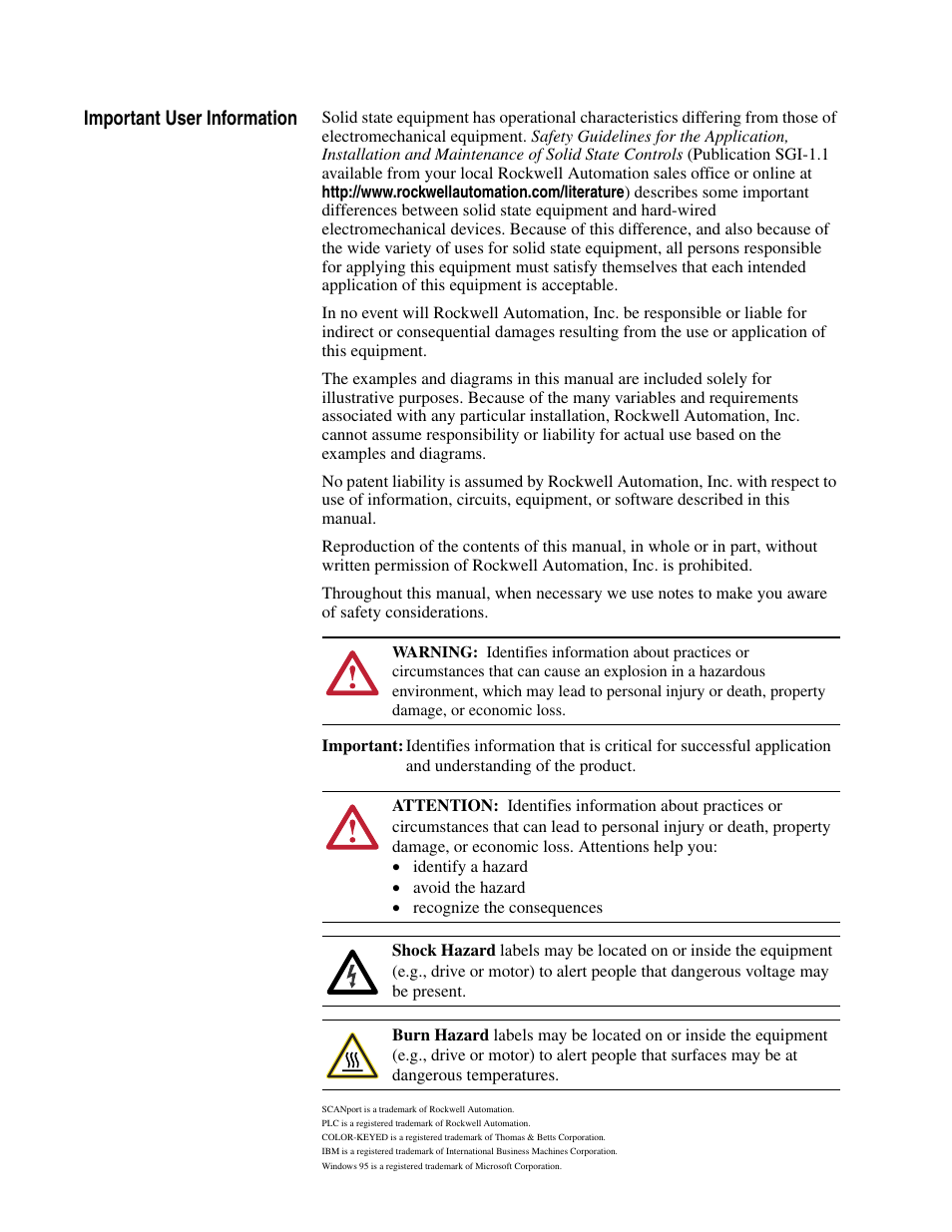 Important user information | Rockwell Automation 160 Configured Drive Package-160 SSC Ser C User Manual | Page 2 / 68