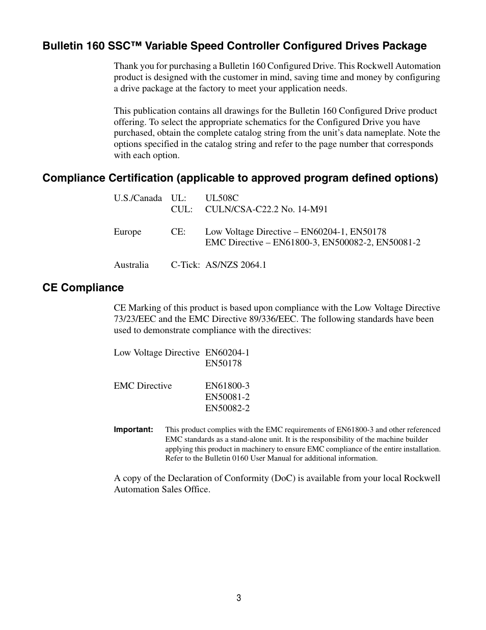 Rockwell Automation 160 Configured Drive Package-160 SSC Ser C User Manual | Page 3 / 68