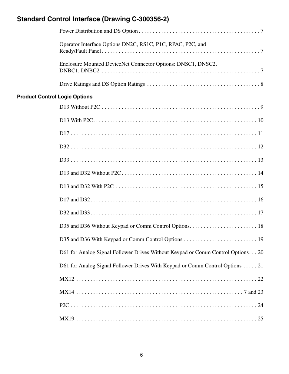 Standard control interface (drawing c-300356-2), Product control logic options | Rockwell Automation 160 Configured Drive Package-160 SSC Ser C User Manual | Page 6 / 68