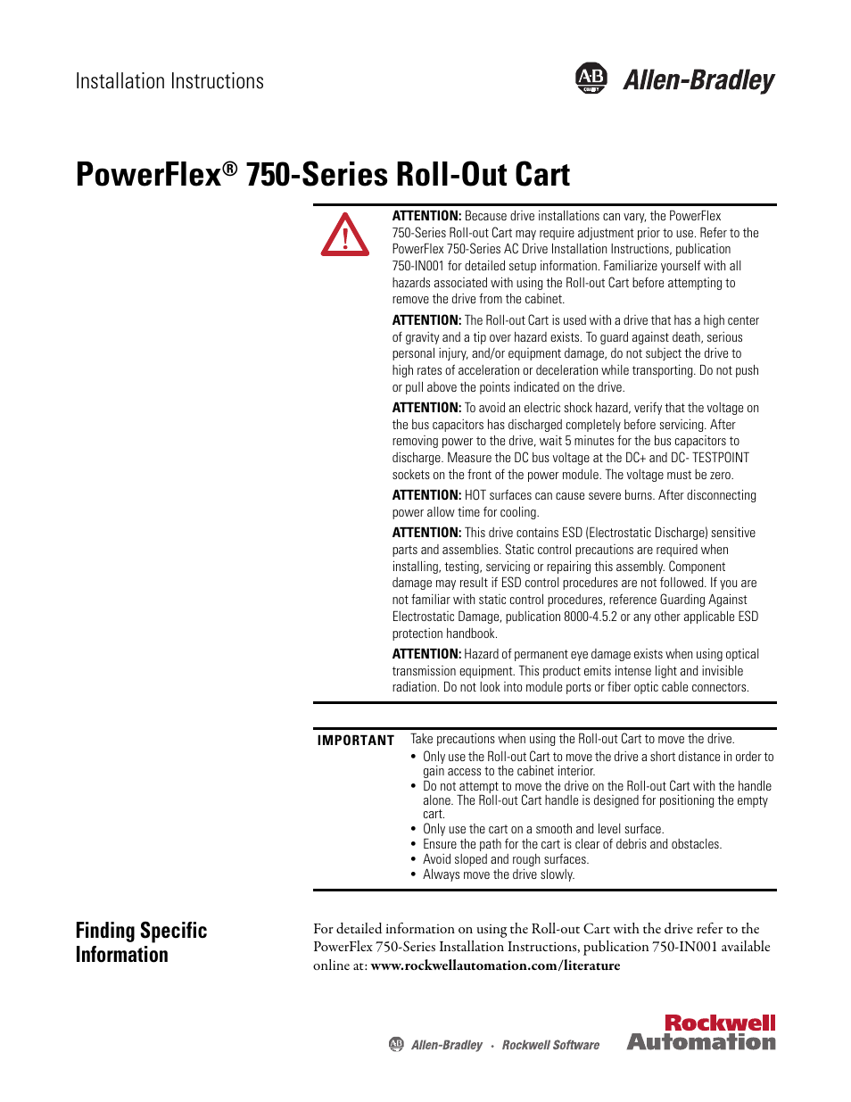 Rockwell Automation 21G PowerFlex 755 Roll-Out Cart User Manual | 10 pages