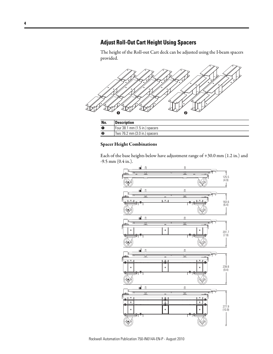 Adjust roll-out cart height using spacers | Rockwell Automation 21G PowerFlex 755 Roll-Out Cart User Manual | Page 4 / 10