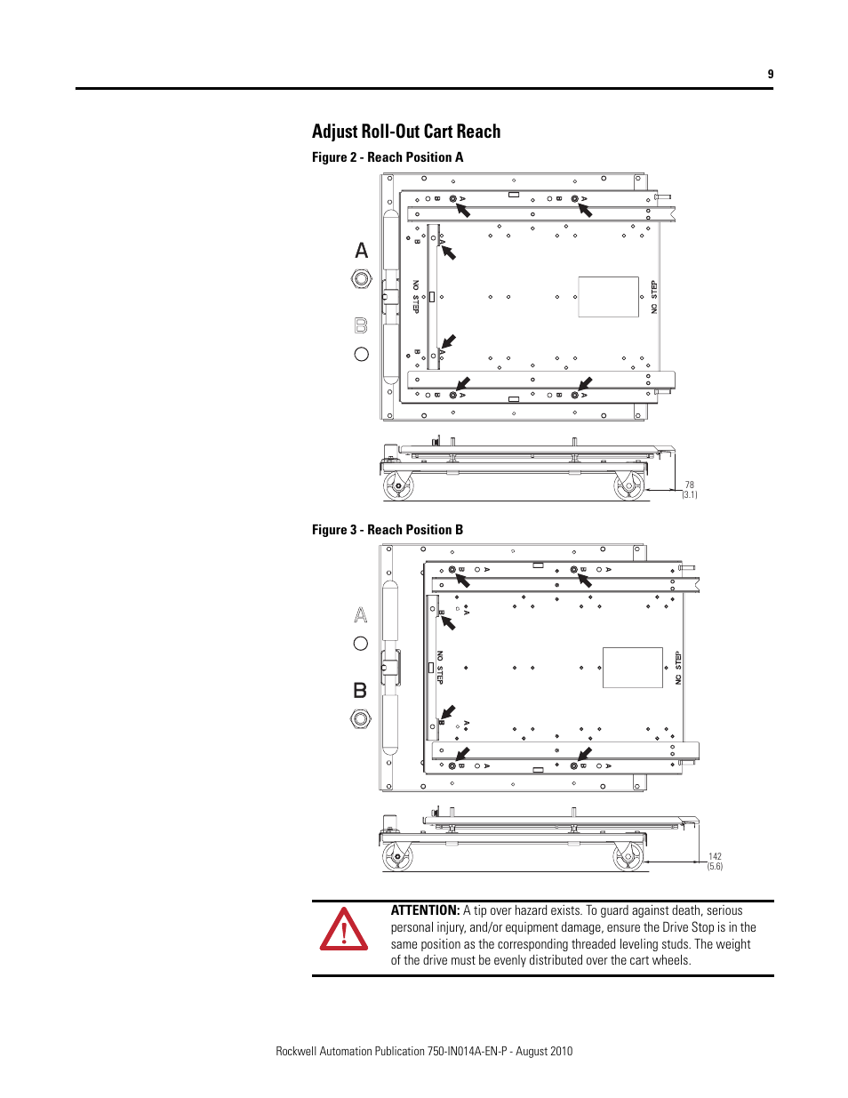 Adjust roll-out cart reach | Rockwell Automation 21G PowerFlex 755 Roll-Out Cart User Manual | Page 9 / 10