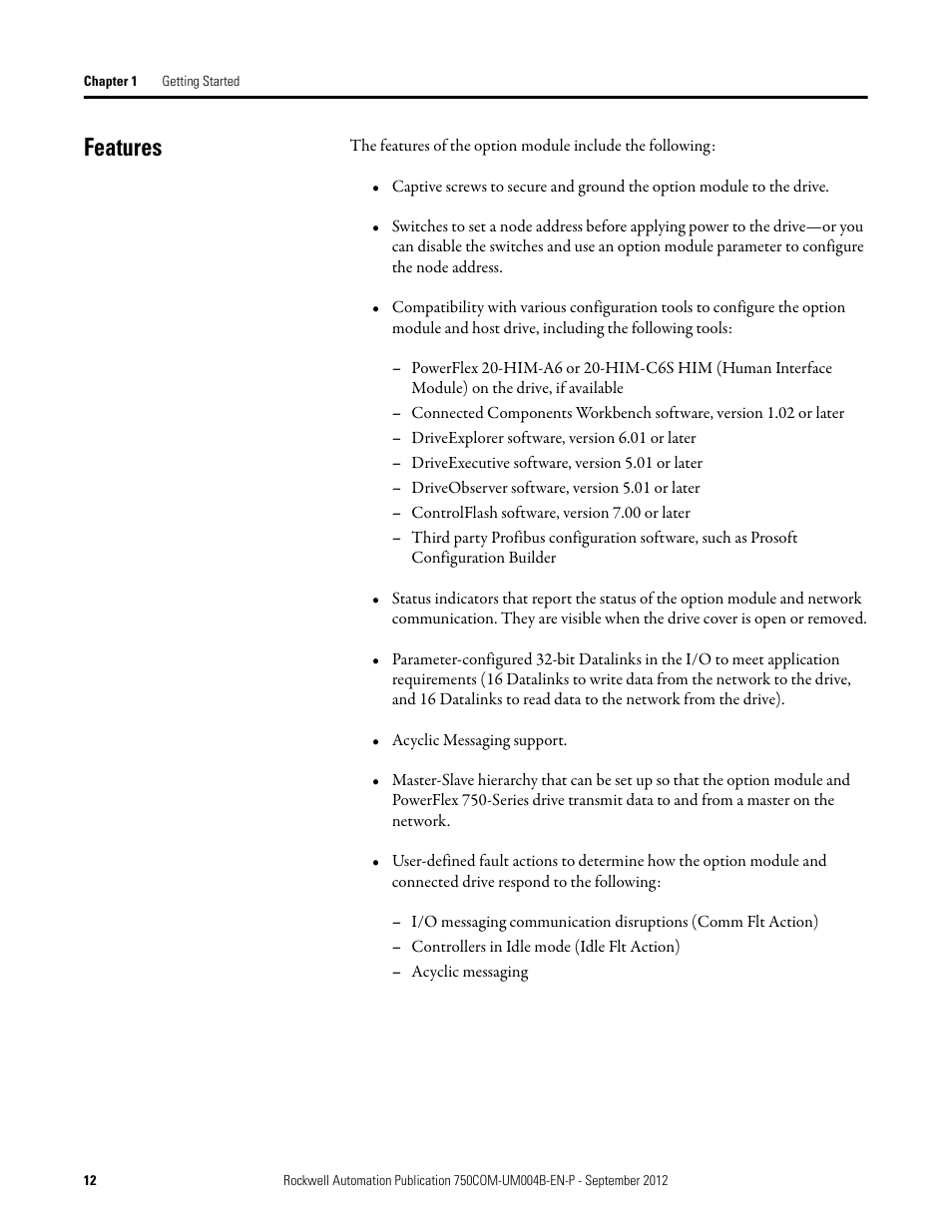 Features | Rockwell Automation 20-750-PBUS Profibus DPV1 Option Module User Manual | Page 12 / 96
