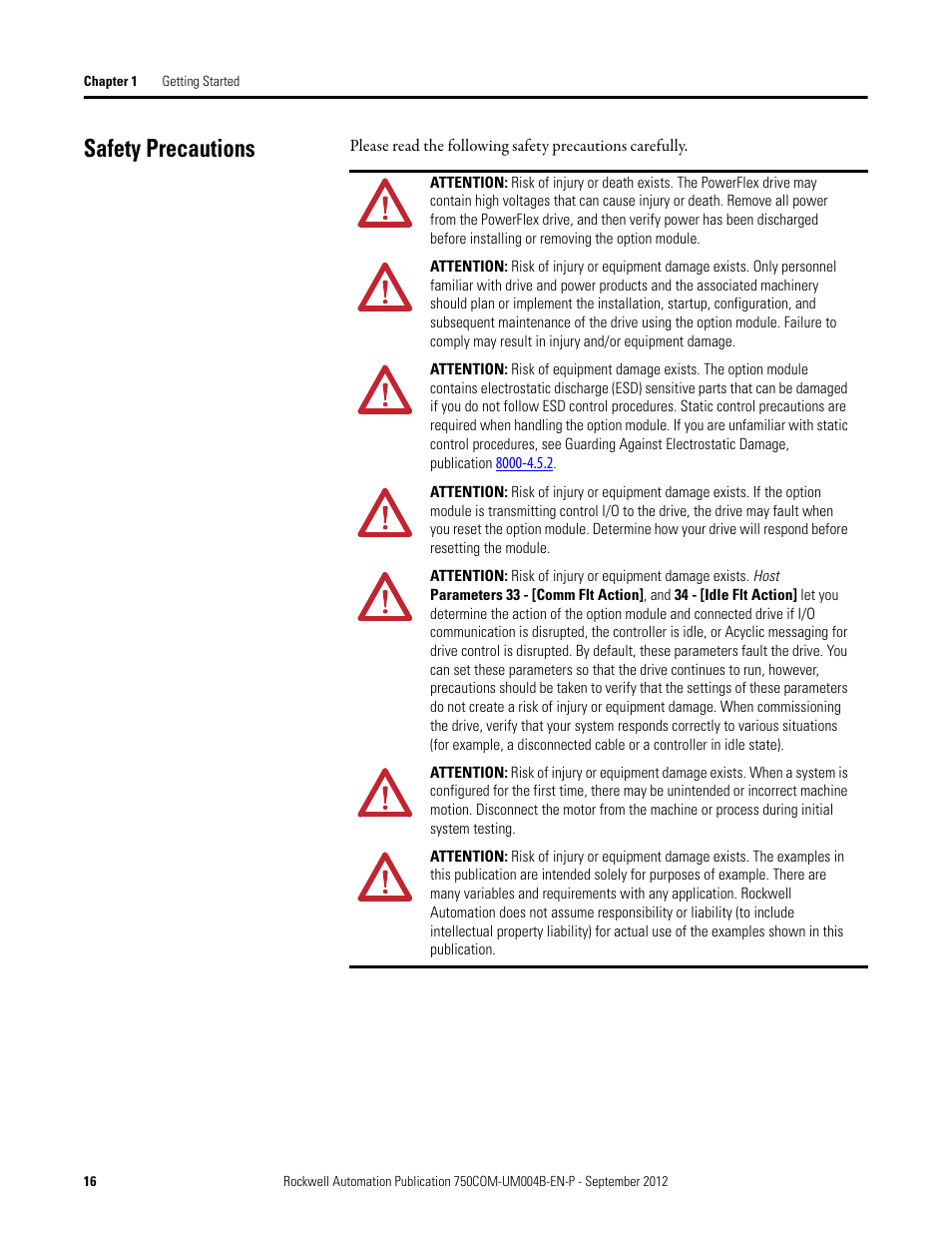 Safety precautions | Rockwell Automation 20-750-PBUS Profibus DPV1 Option Module User Manual | Page 16 / 96