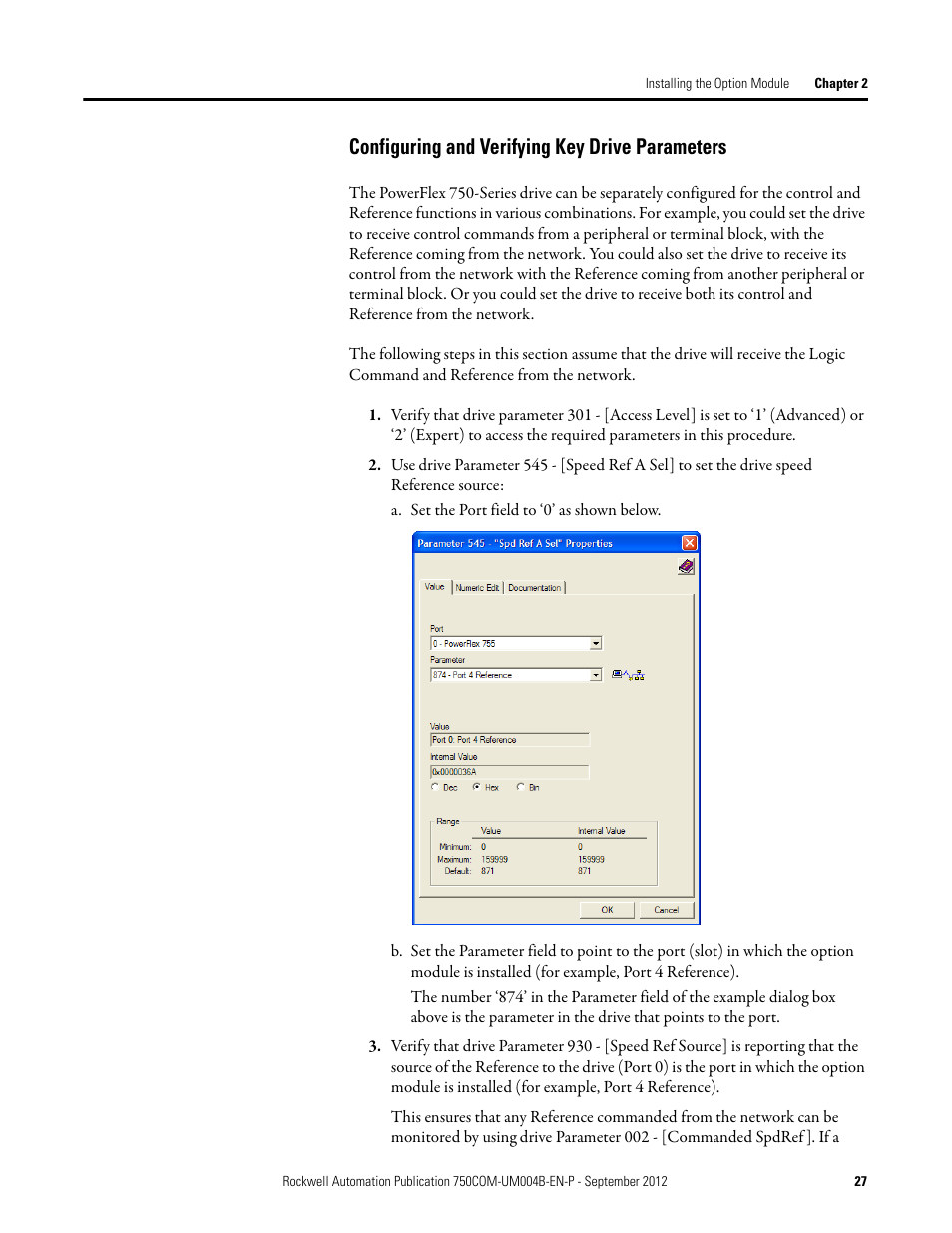 Configuring and verifying key drive parameters | Rockwell Automation 20-750-PBUS Profibus DPV1 Option Module User Manual | Page 27 / 96