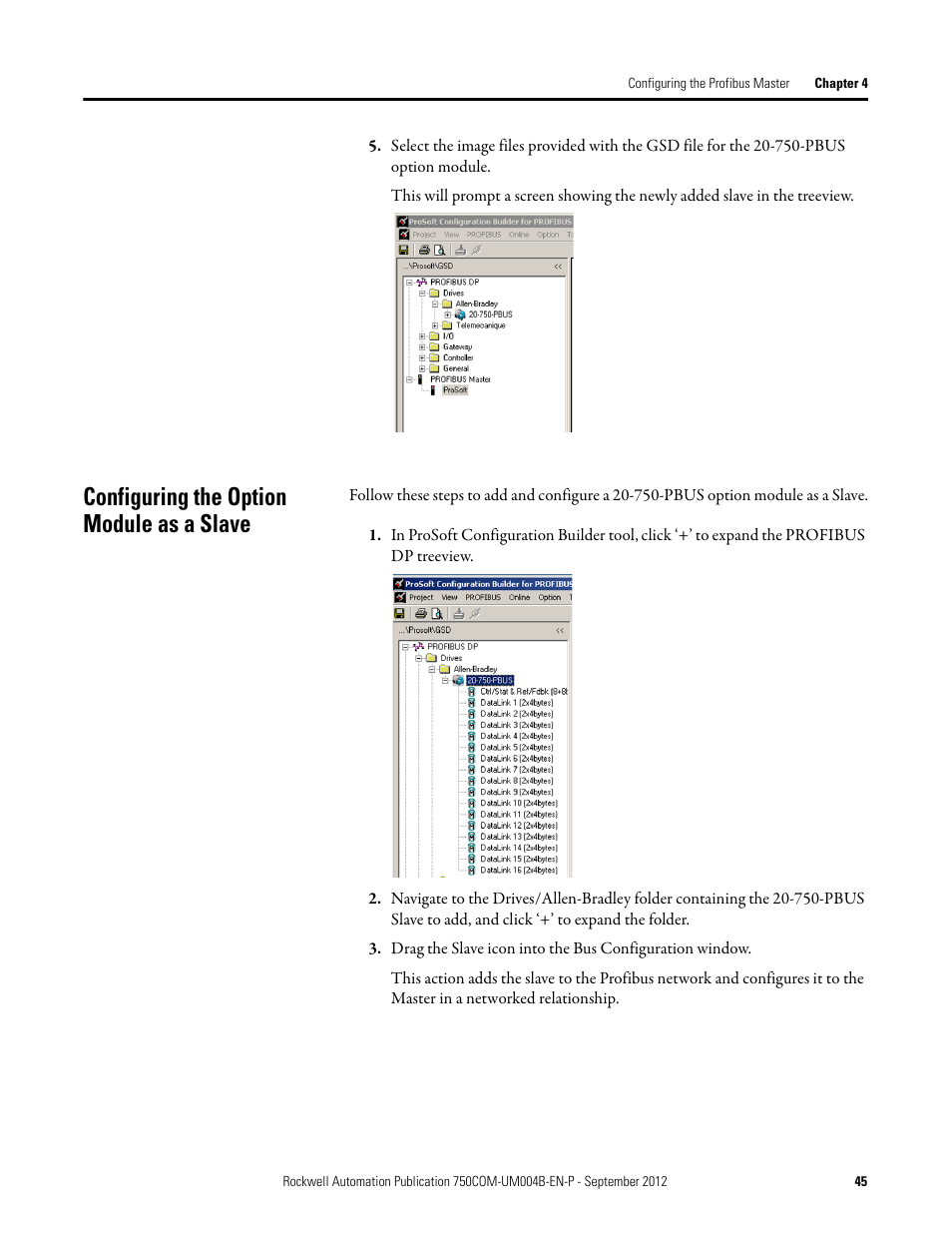 Configuring the option module as a slave | Rockwell Automation 20-750-PBUS Profibus DPV1 Option Module User Manual | Page 45 / 96
