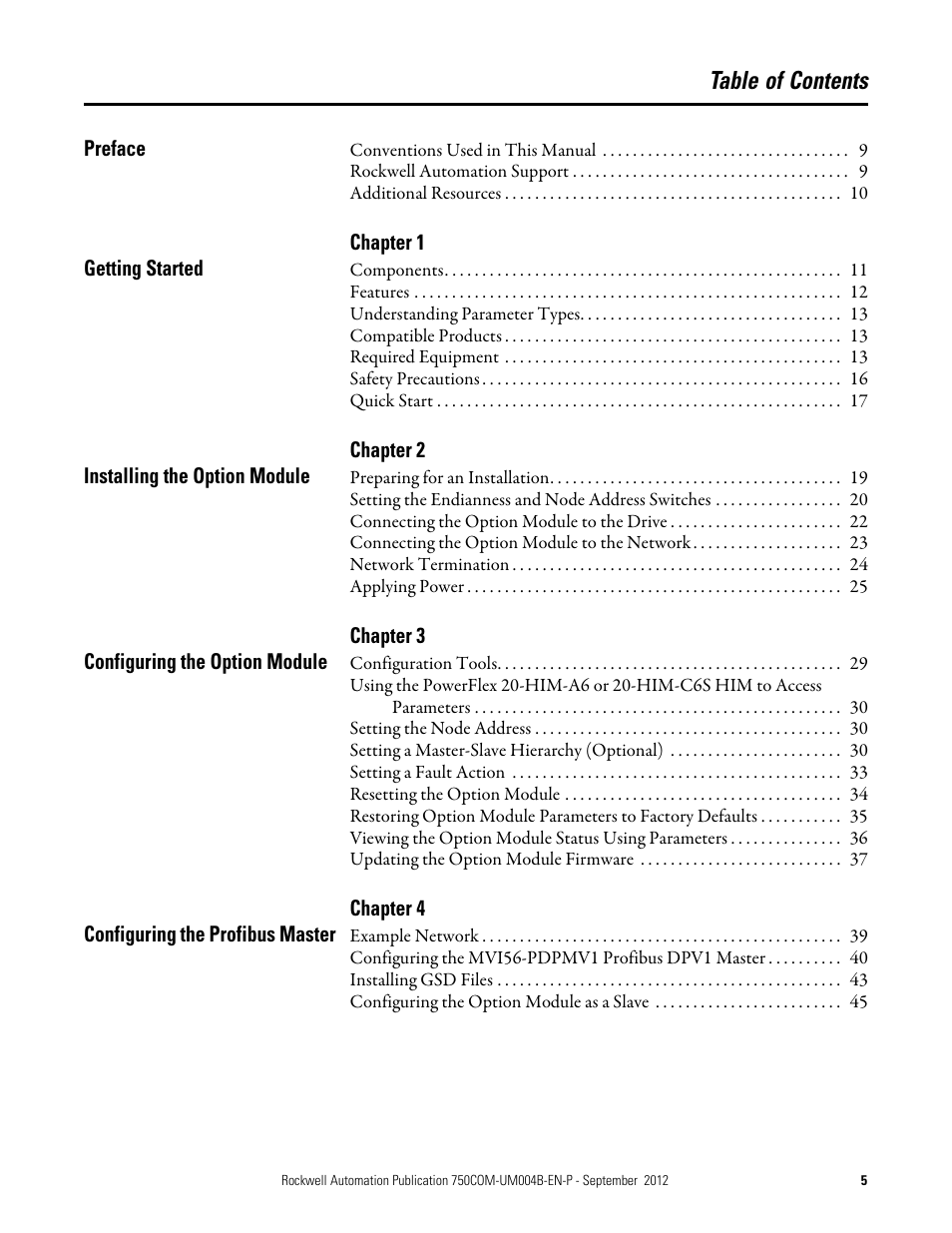 Rockwell Automation 20-750-PBUS Profibus DPV1 Option Module User Manual | Page 5 / 96