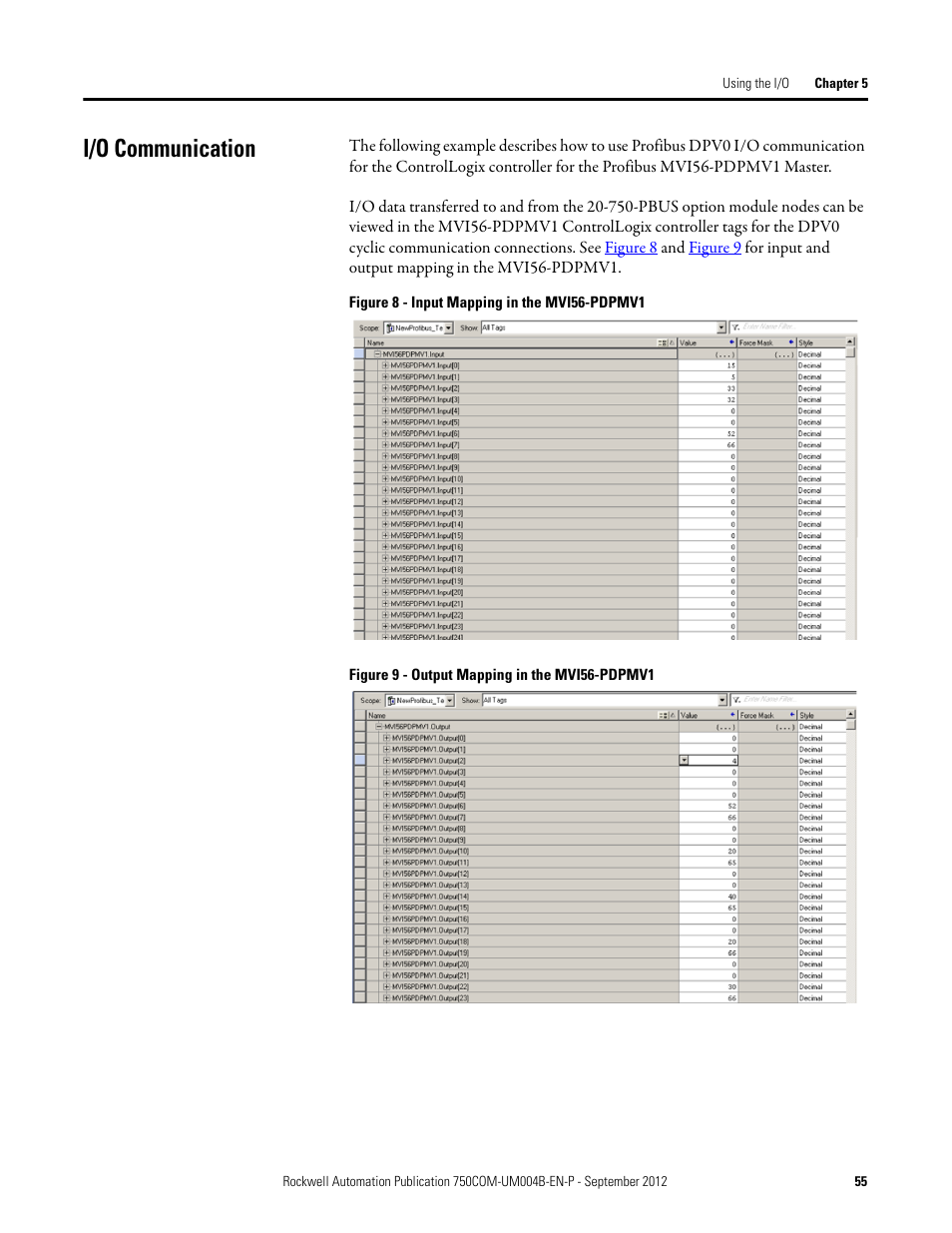 I/o communication | Rockwell Automation 20-750-PBUS Profibus DPV1 Option Module User Manual | Page 55 / 96