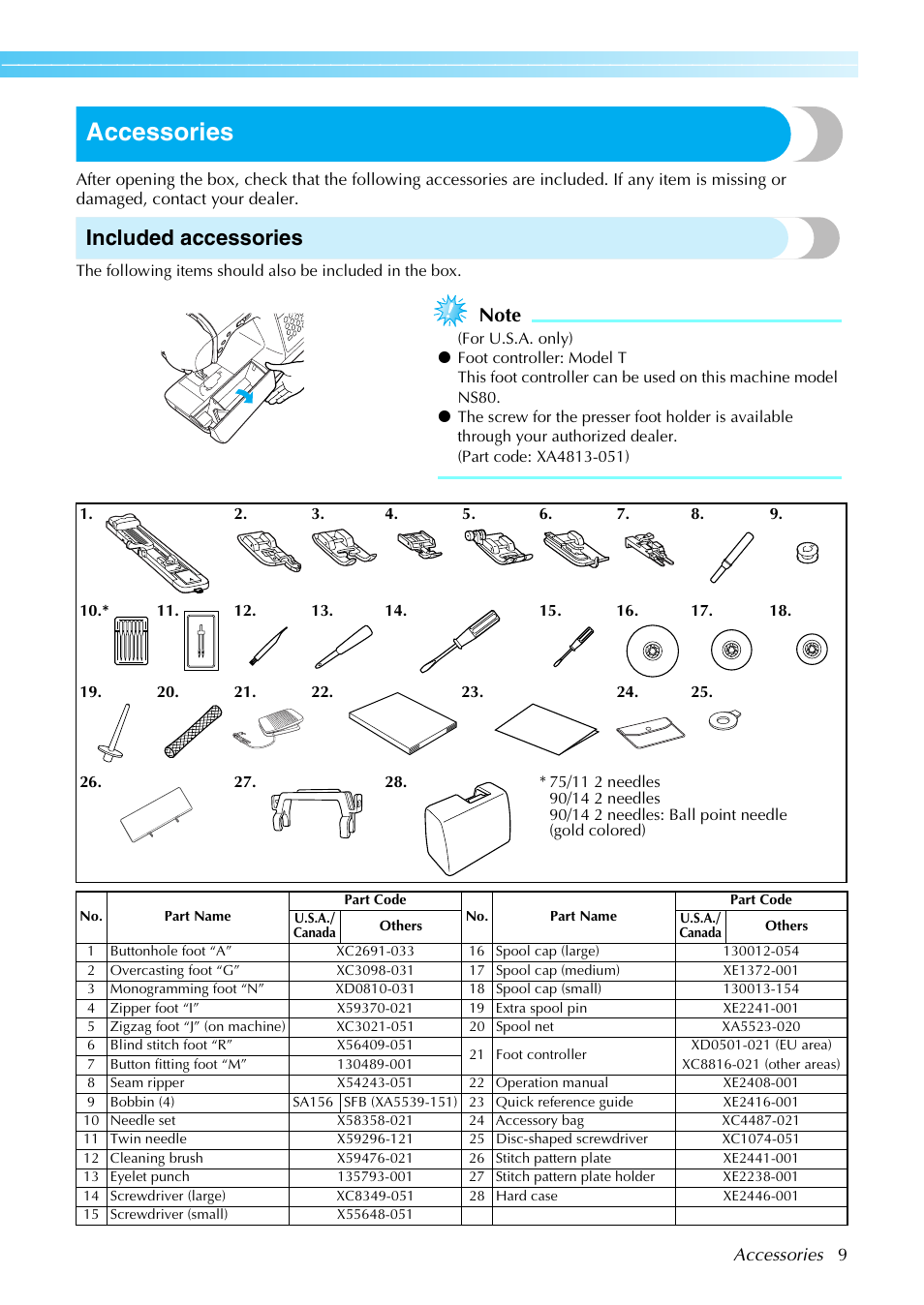 Accessories, Included accessories | Brother Sewing Machines User Manual | Page 10 / 140