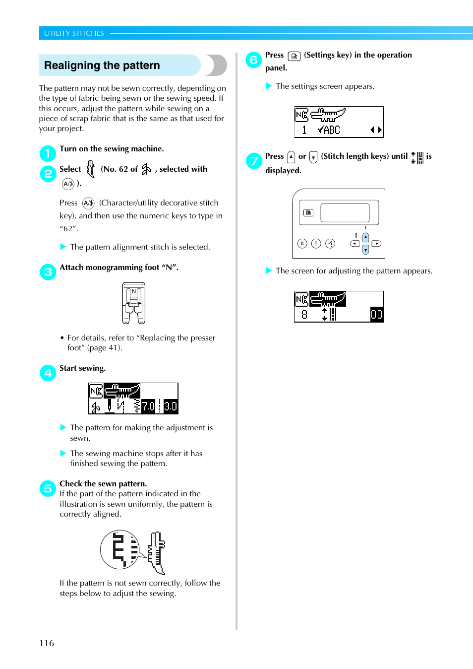 Realigning the pattern | Brother Sewing Machines User Manual | Page 117 / 140