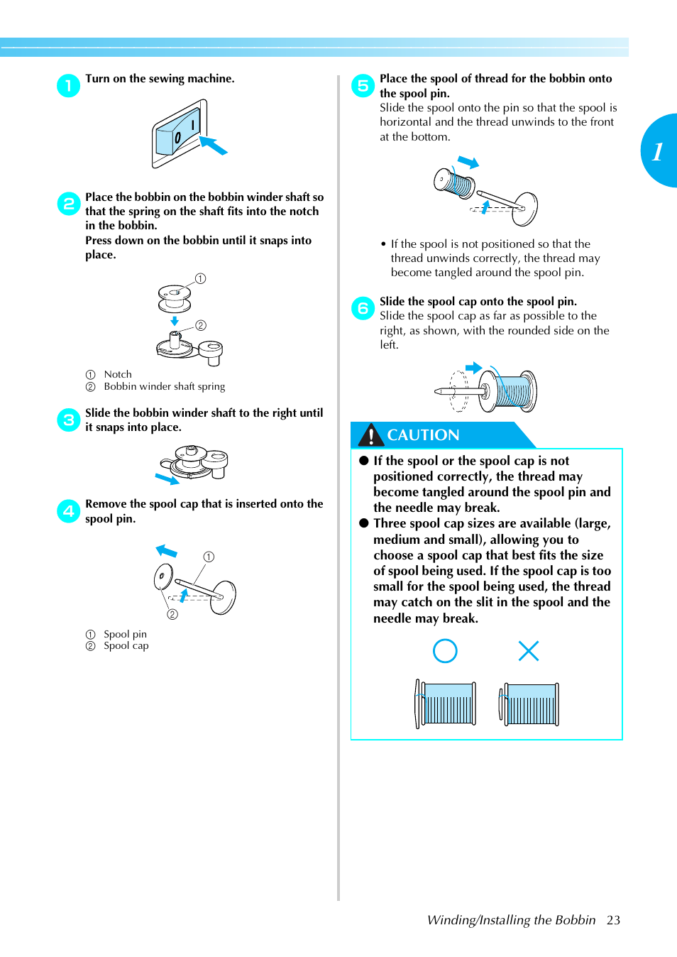 Caution | Brother Sewing Machines User Manual | Page 24 / 140