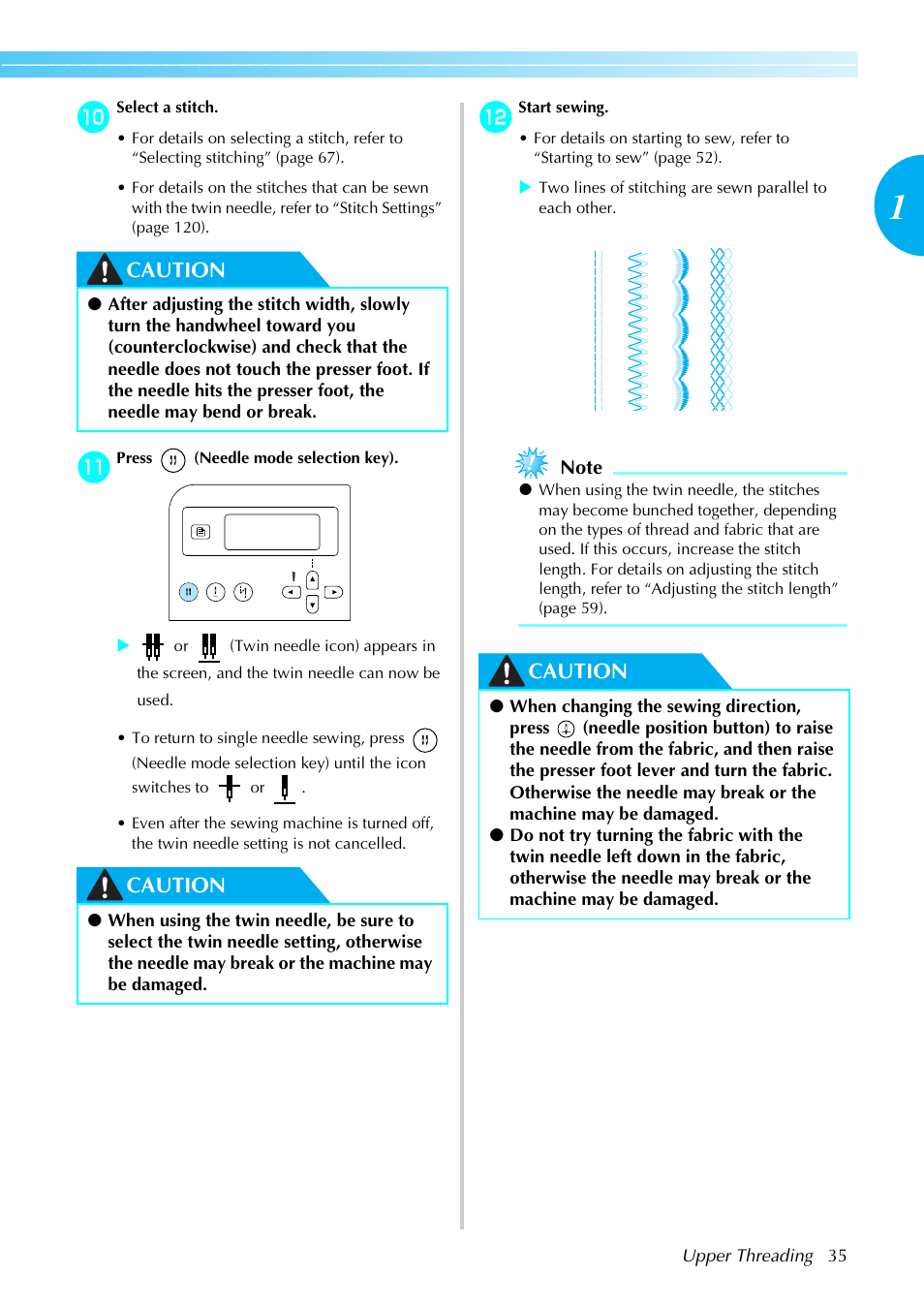 Caution | Brother Sewing Machines User Manual | Page 36 / 140