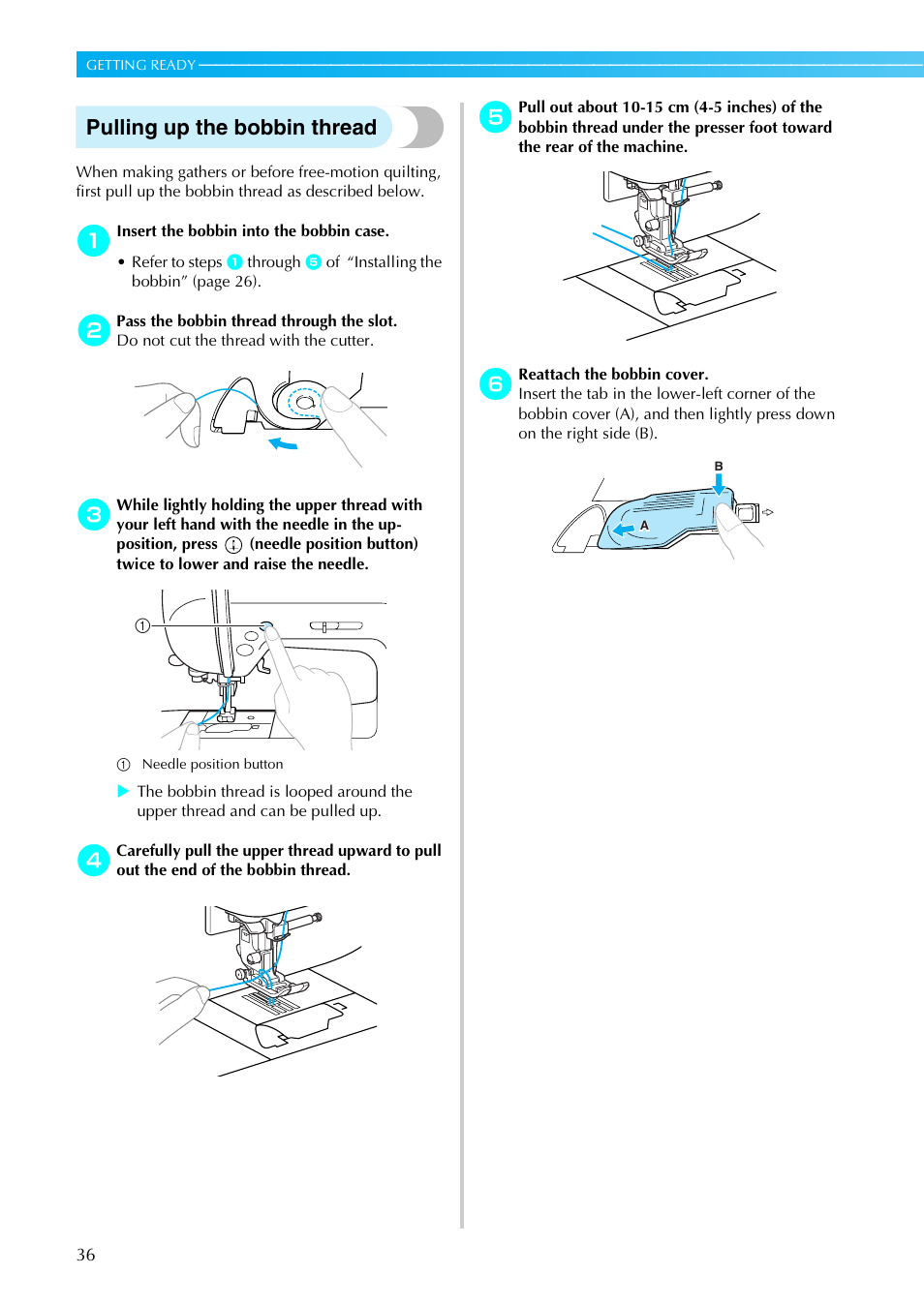 Pulling up the bobbin thread | Brother Sewing Machines User Manual | Page 37 / 140
