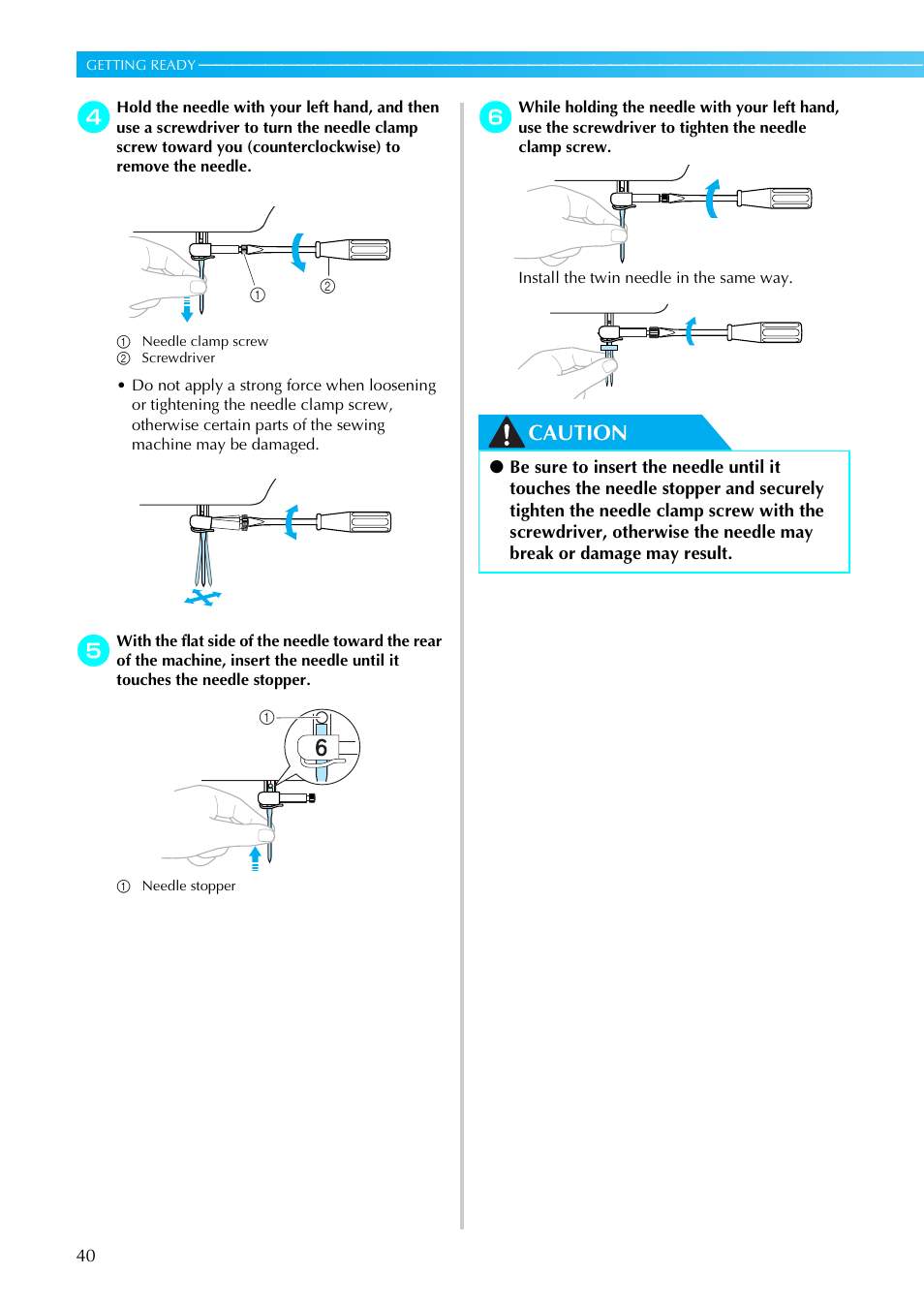 Caution | Brother Sewing Machines User Manual | Page 41 / 140