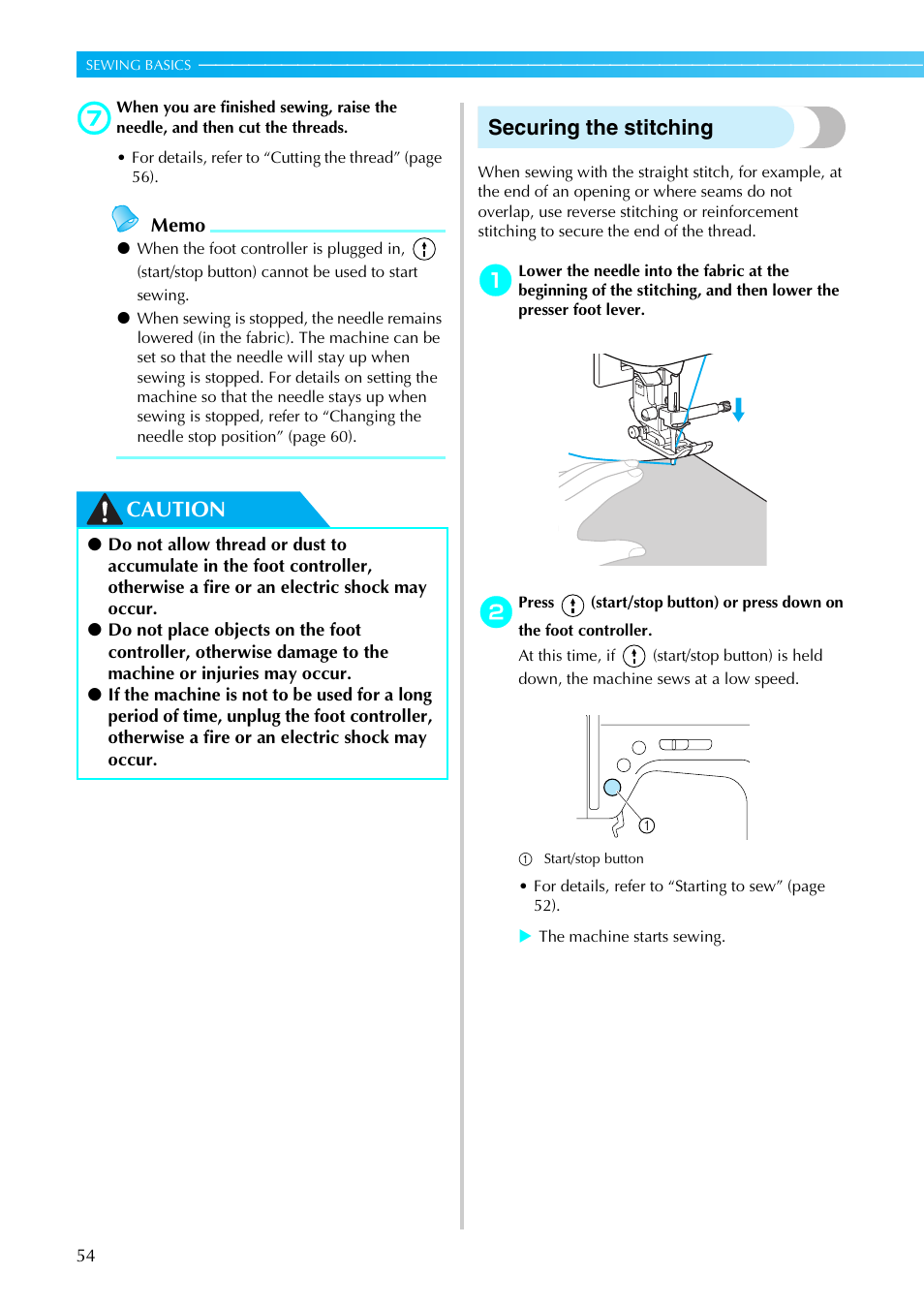 Caution securing the stitching | Brother Sewing Machines User Manual | Page 55 / 140