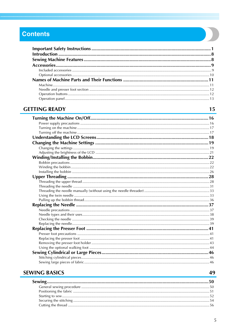 Brother Sewing Machines User Manual | Page 6 / 140