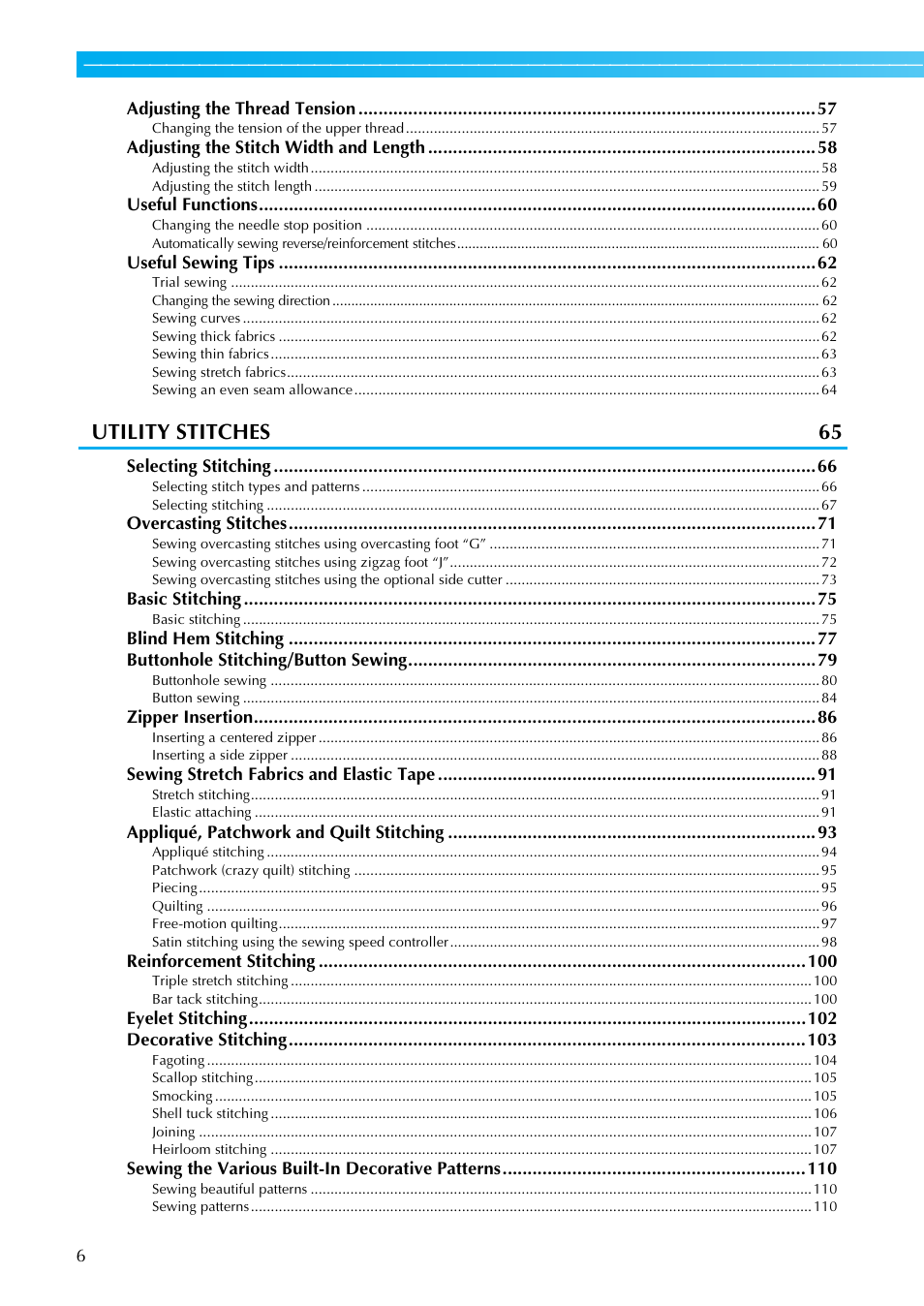 Utility stitches 65 | Brother Sewing Machines User Manual | Page 7 / 140