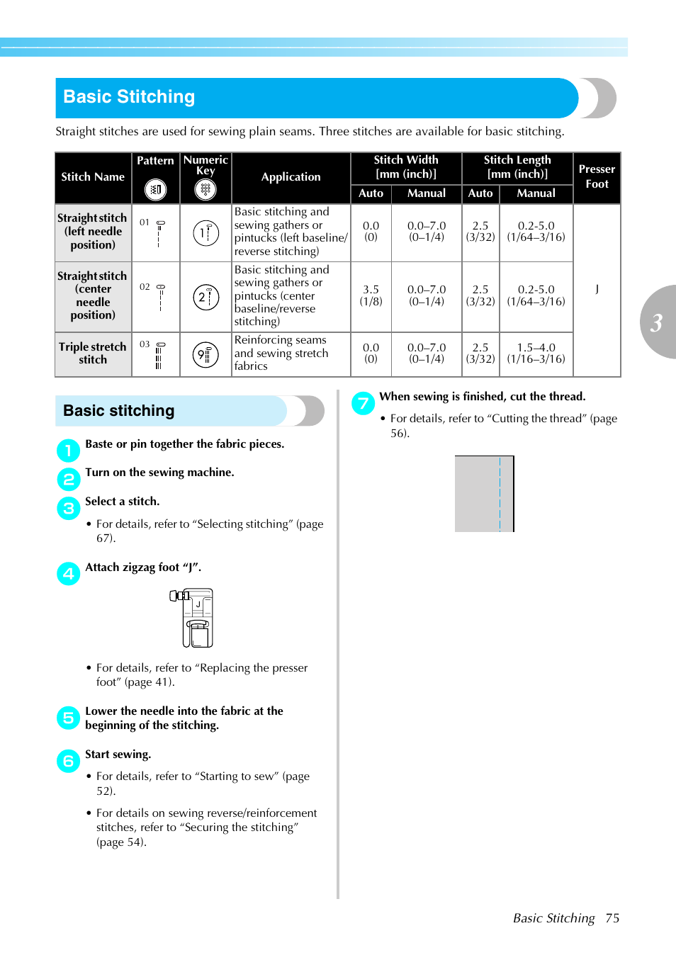 Basic stitching | Brother Sewing Machines User Manual | Page 76 / 140