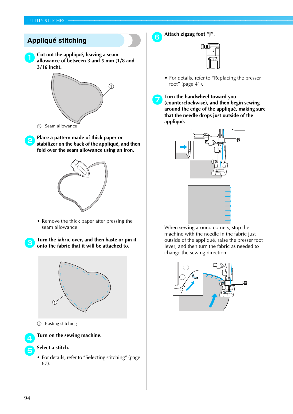 Appliqué stitching | Brother Sewing Machines User Manual | Page 95 / 140