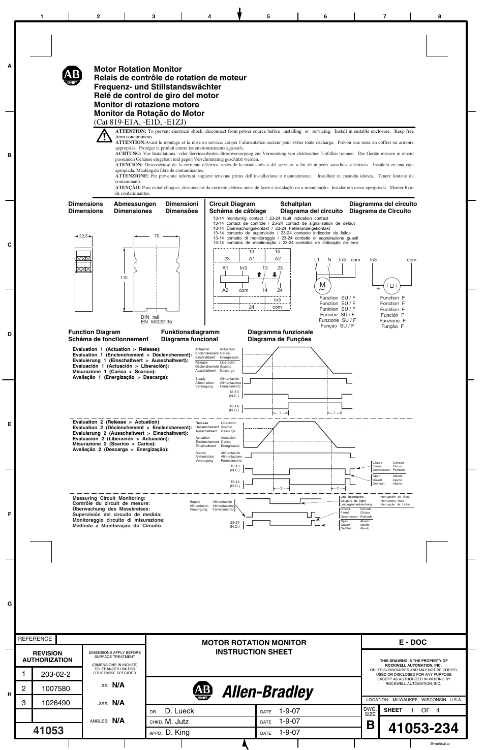 Rockwell Automation 819-E1A_E1D_E1ZJ Motor Rotation Monitor User Manual | 4 pages