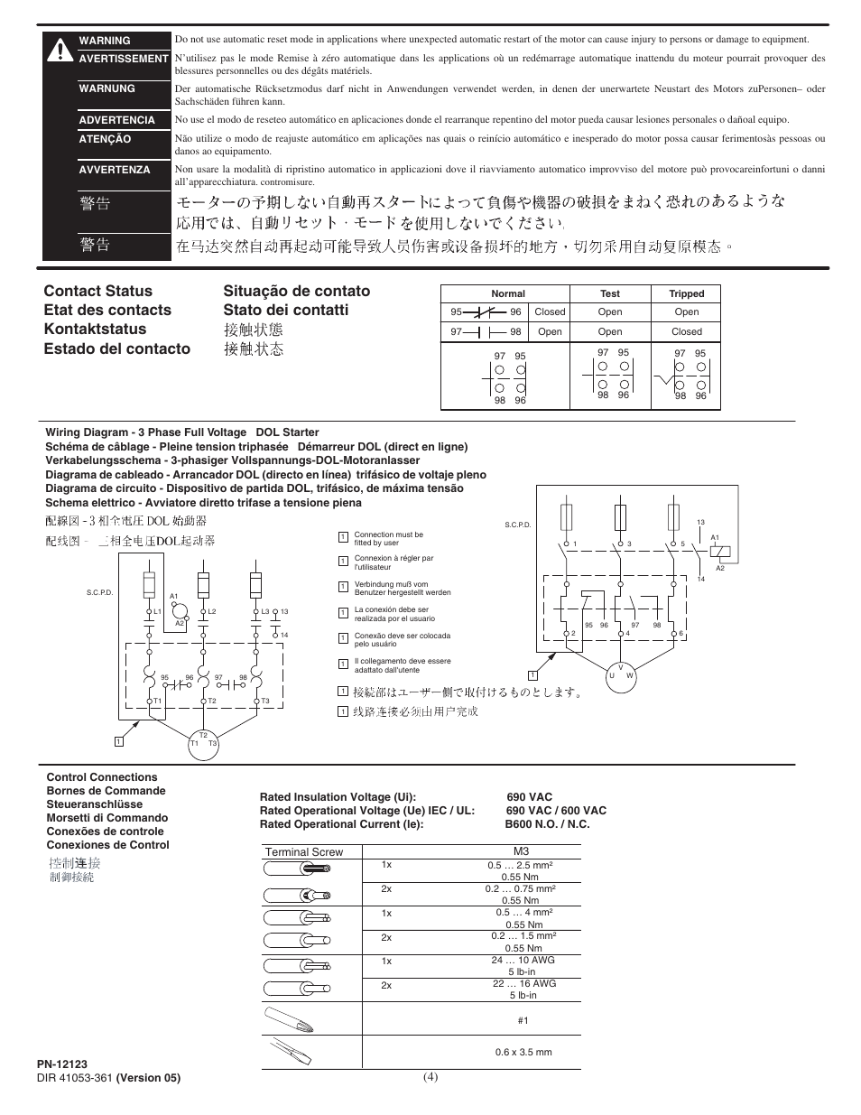 Situação de contato stato dei contatti | Rockwell Automation 193-EExF_G_H Bul 193 E1 Plus Overload Relay User Manual | Page 4 / 6