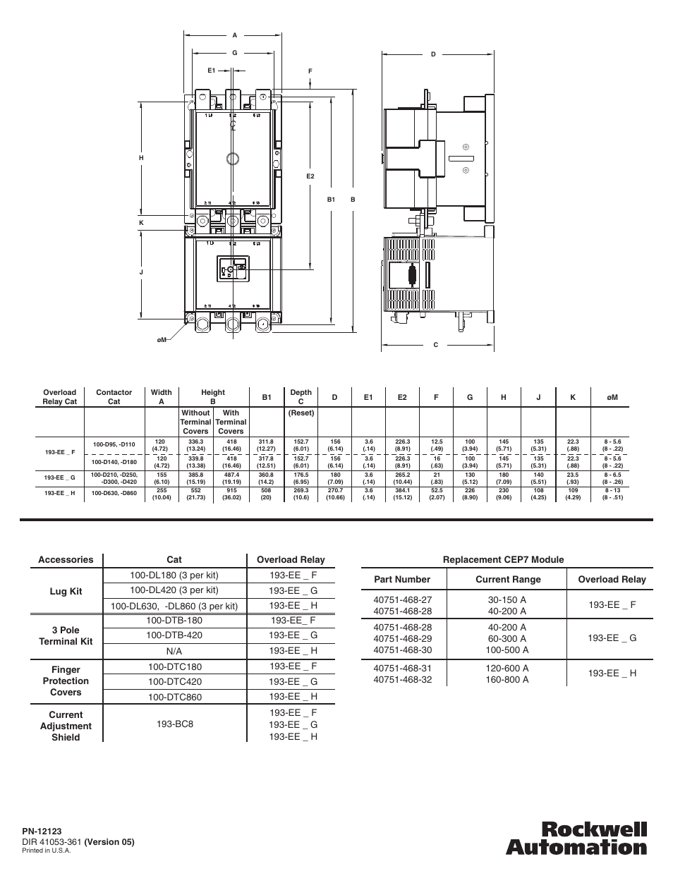 Replacement cep7 module | Rockwell Automation 193-EExF_G_H Bul 193 E1 Plus Overload Relay User Manual | Page 6 / 6