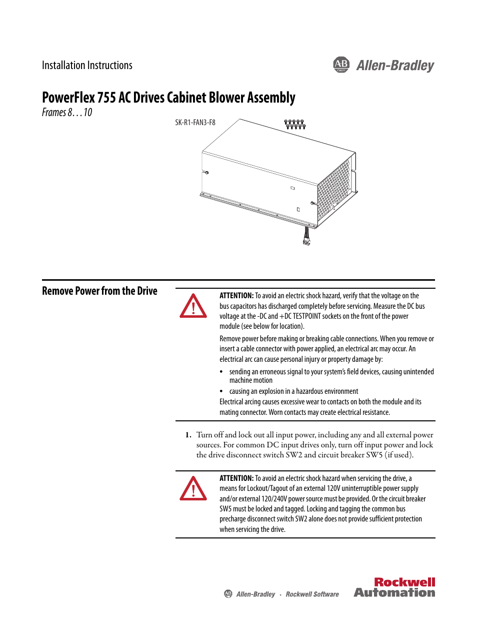 Rockwell Automation 21G PowerFlex 755 AC Drives Cabinet Blower Assembly Kit - Frames 8-10 User Manual | 4 pages