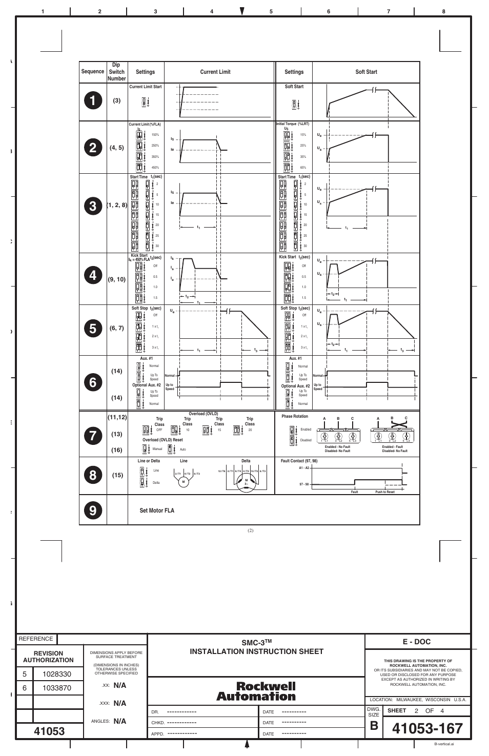 Smc-3, E - doc, Revision authorization | Set motor fla | Rockwell Automation 150-C3x SMC-3 Soft Starter (3-37A) User Manual | Page 2 / 4