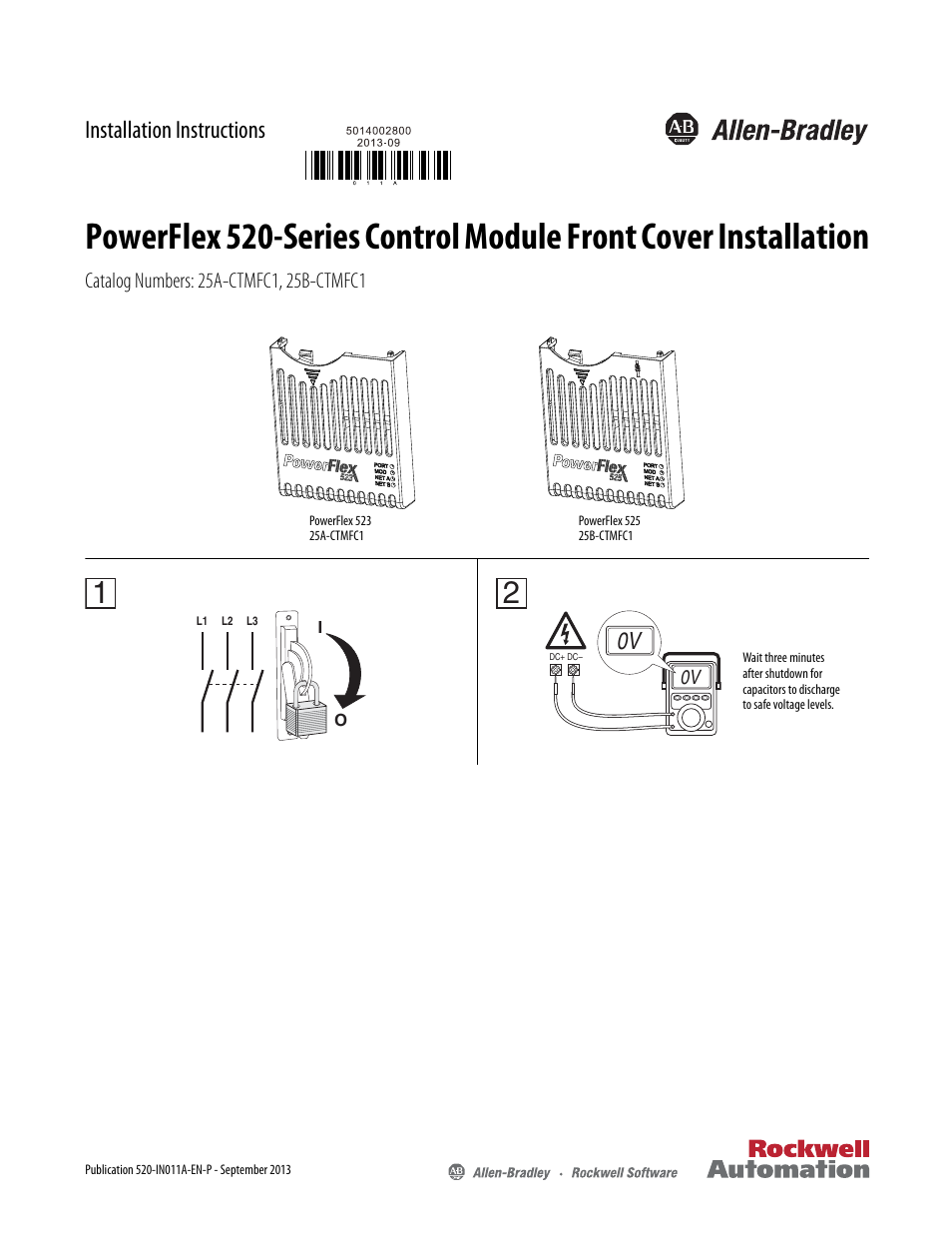 Rockwell Automation 25B PowerFlex 520-Series Control Module Front Cover User Manual | 2 pages