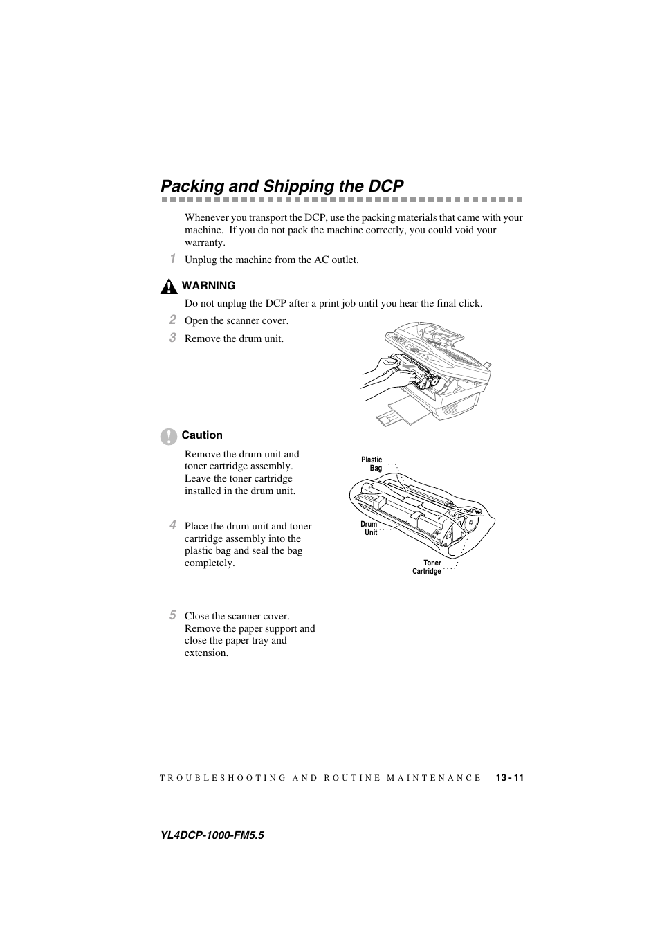 Packing and shipping the dcp, Packing and shipping the dcp -11 | Brother DCP 1000 User Manual | Page 109 / 129