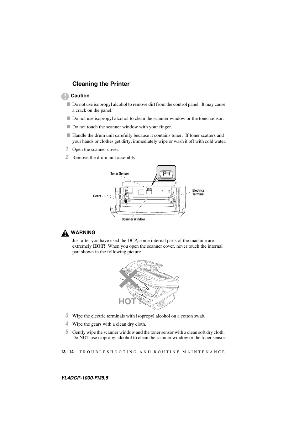 Cleaning the printer, Cleaning the printer -14, 14 and | Cleaning the, Printer | Brother DCP 1000 User Manual | Page 112 / 129