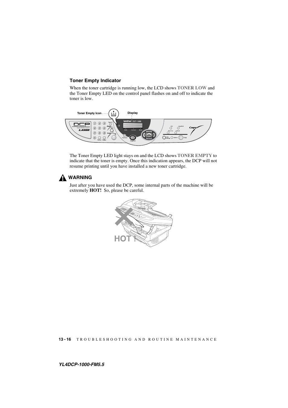 Toner empty indicator, Toner empty indicator -16 | Brother DCP 1000 User Manual | Page 114 / 129