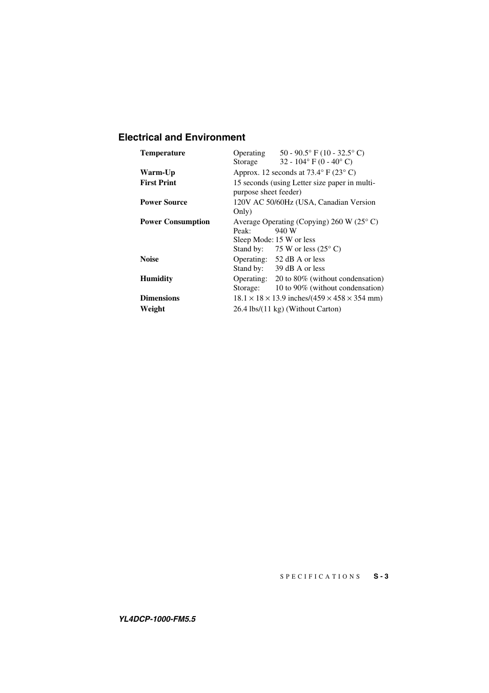 Electrical and environment | Brother DCP 1000 User Manual | Page 125 / 129