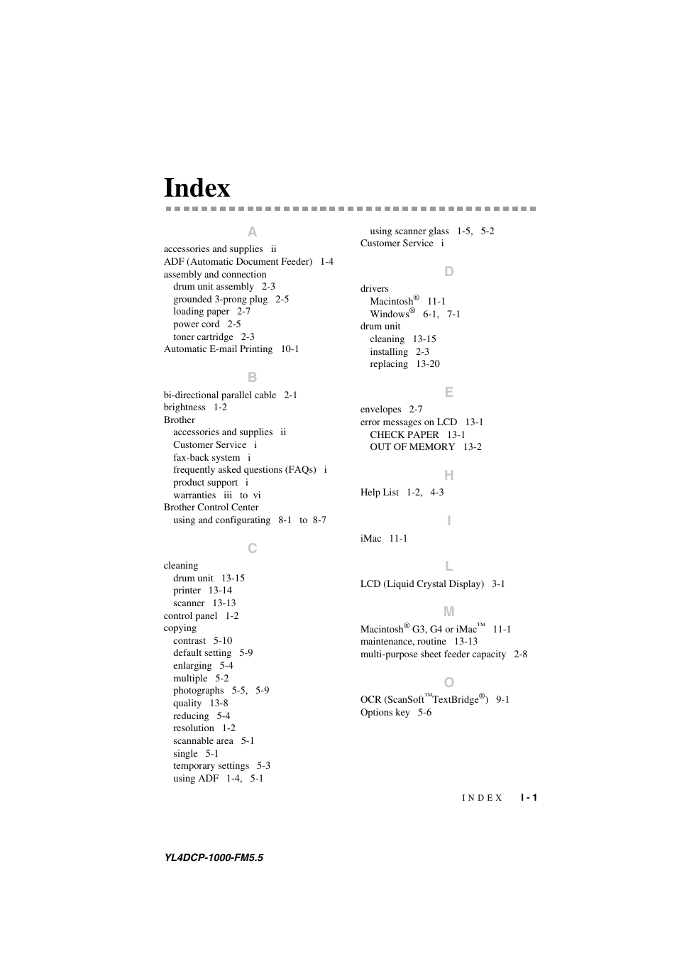 Index | Brother DCP 1000 User Manual | Page 127 / 129