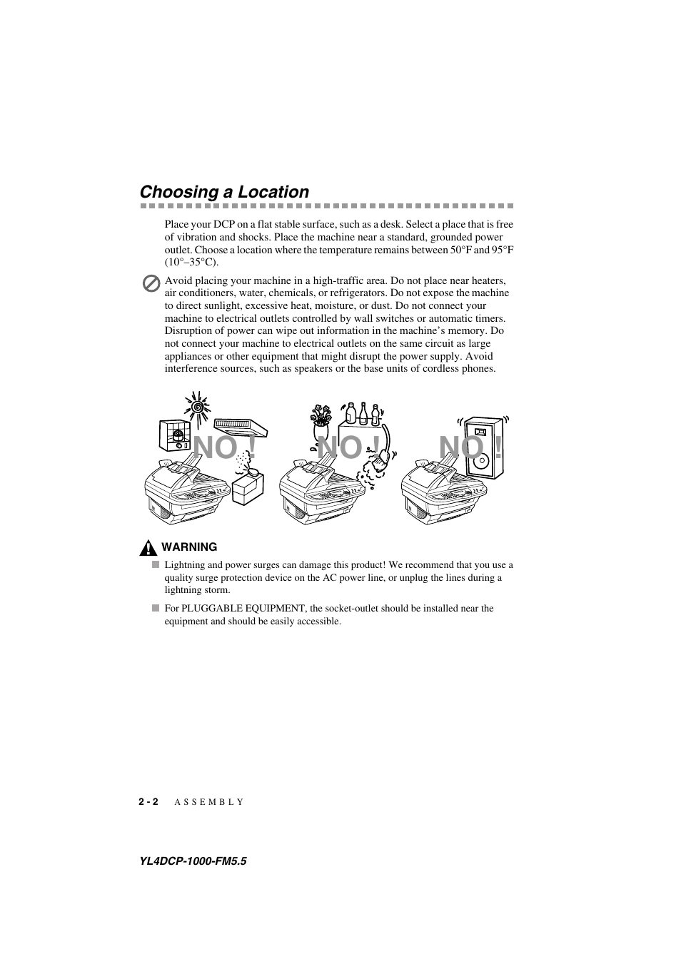 Choosing a location, Choosing a location -2 | Brother DCP 1000 User Manual | Page 22 / 129