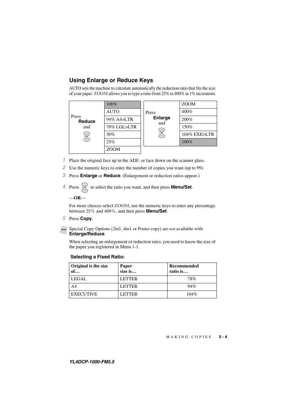 Using enlarge or reduce keys, Using enlarge or reduce keys -4 | Brother DCP 1000 User Manual | Page 39 / 129