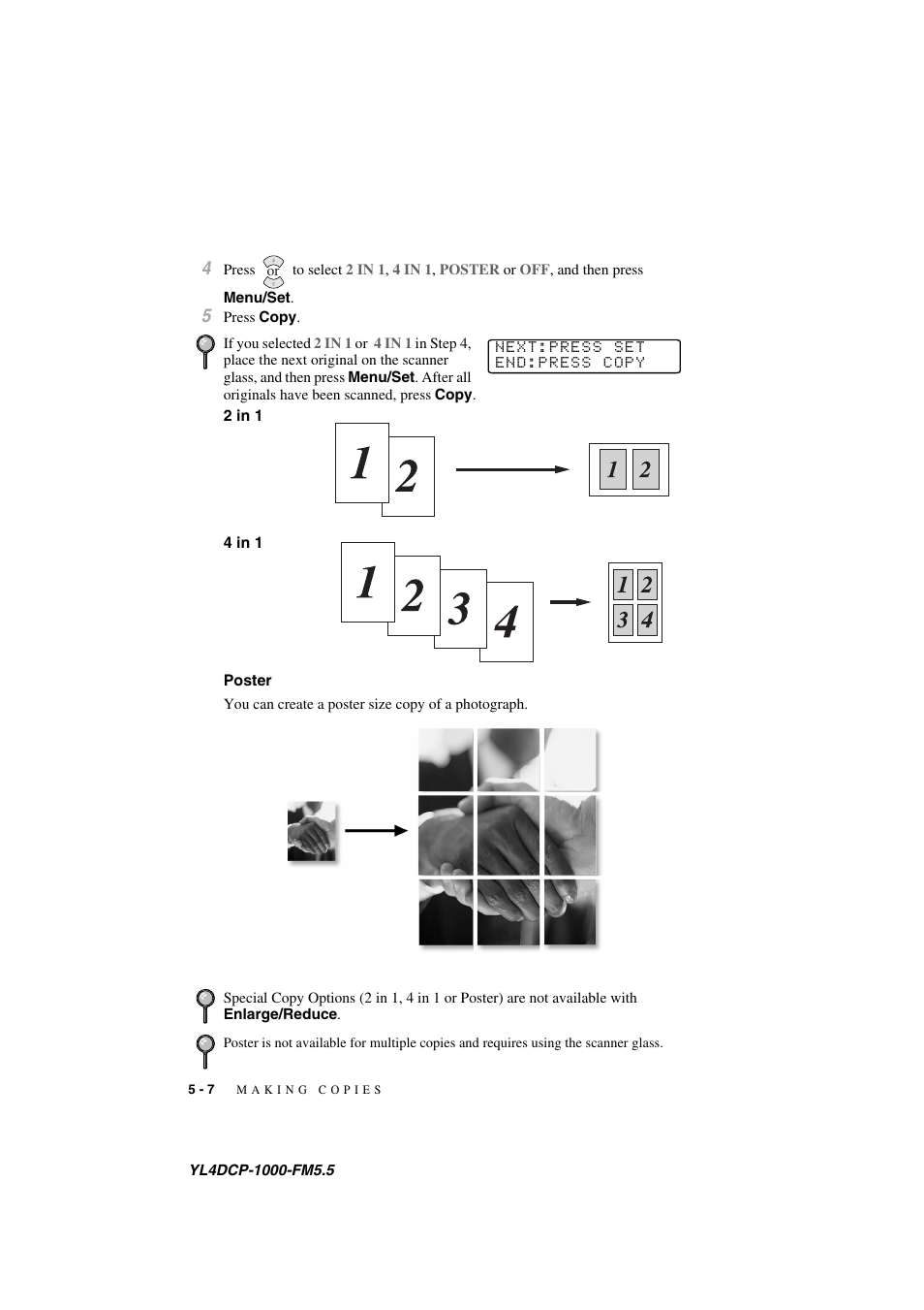 2 in 1, 4 in 1, Poster | 2 in 1 -7 4 in 1 -7 poster -7 | Brother DCP 1000 User Manual | Page 42 / 129