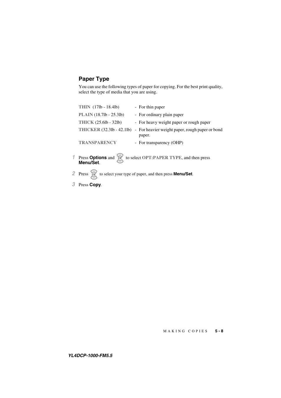 Paper type, Paper type -8 | Brother DCP 1000 User Manual | Page 43 / 129