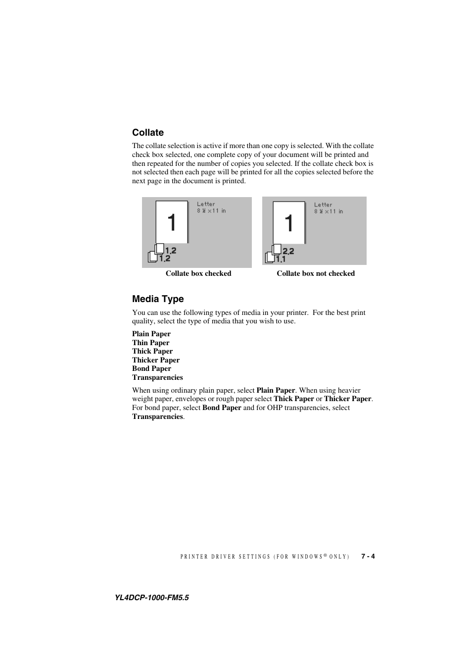 Collate, Media type, Collate -4 media type -4 | Brother DCP 1000 User Manual | Page 53 / 129