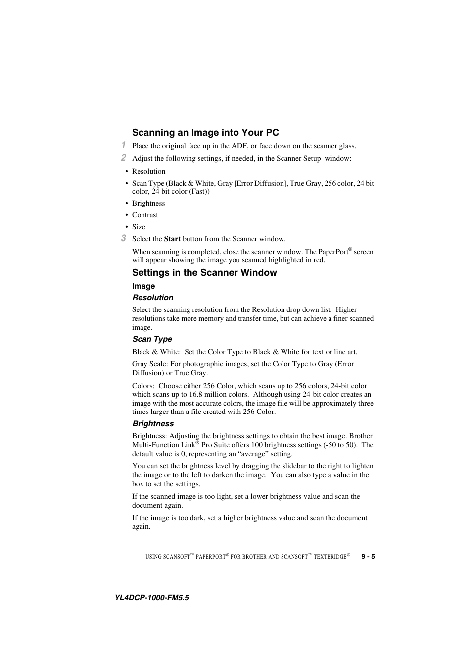 Scanning an image into your pc, Settings in the scanner window, Image | Image -5, Scanning an image into your pc 1 | Brother DCP 1000 User Manual | Page 81 / 129