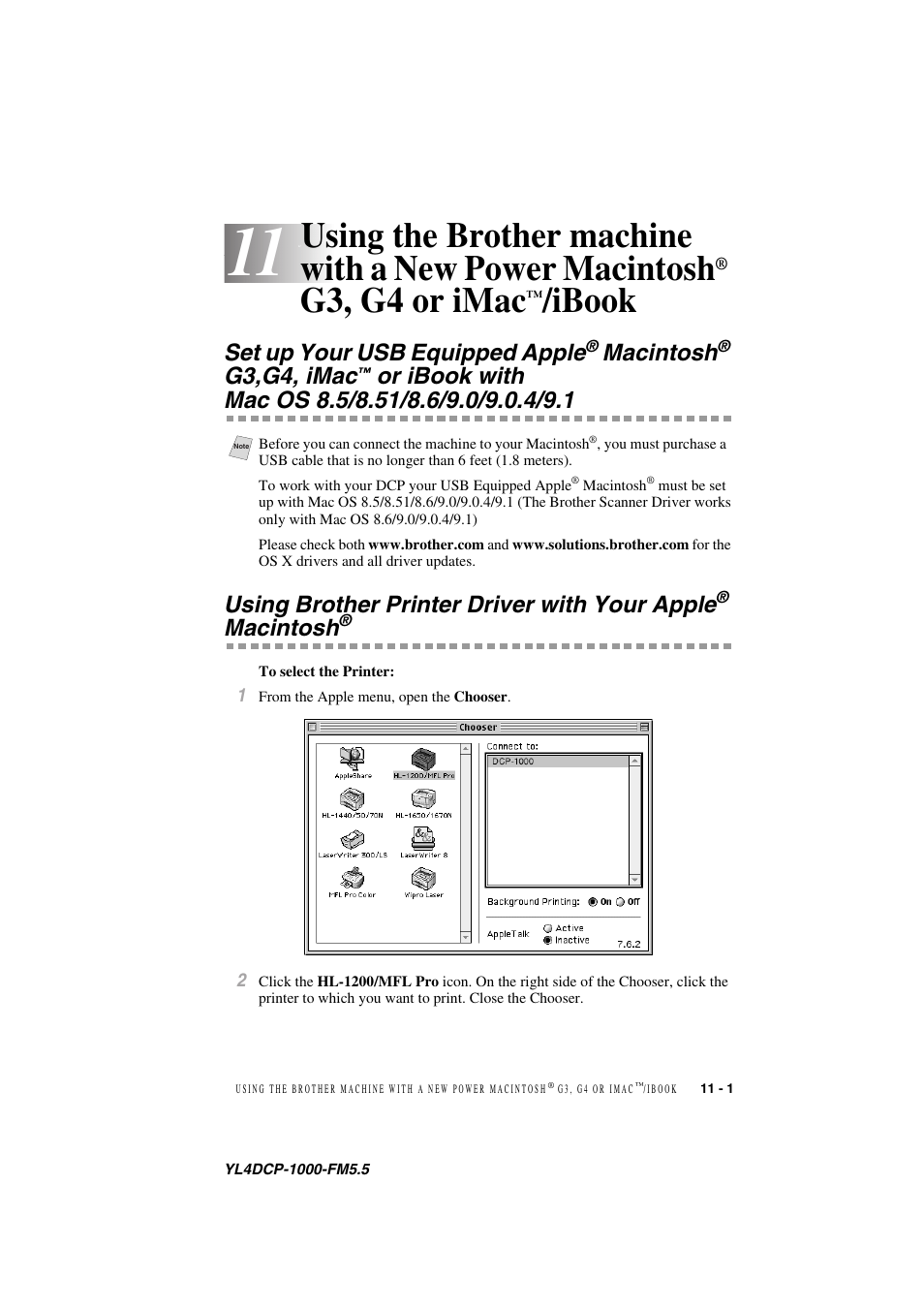 G3, g4 or imac, Ibook -1, Set up your usb equipped apple | Macintosh, G3,g4, Imac, Or ibook with mac os 8.5/8.51/8.6/9.0/9.0.4/9.1 -1, Using brother printer driver with your apple, Ibook, G3,g4, imac | Brother DCP 1000 User Manual | Page 85 / 129