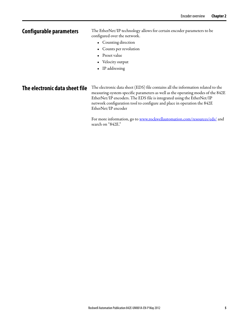 Configurable parameters, The electronic data sheet file | Rockwell Automation 842E EtherNet/IP Absolute Encoder User Manual User Manual | Page 13 / 80