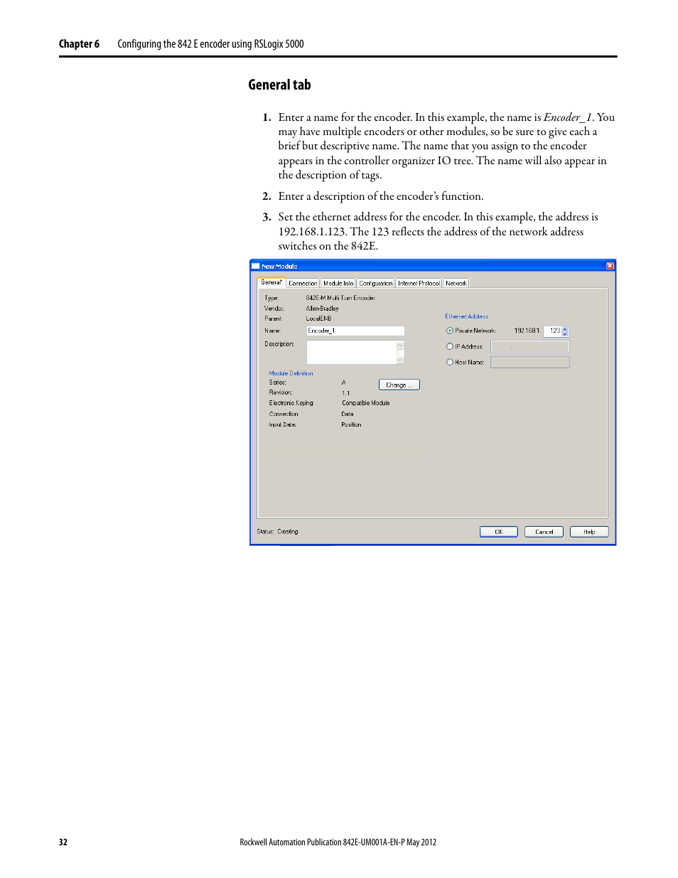 General tab | Rockwell Automation 842E EtherNet/IP Absolute Encoder User Manual User Manual | Page 40 / 80