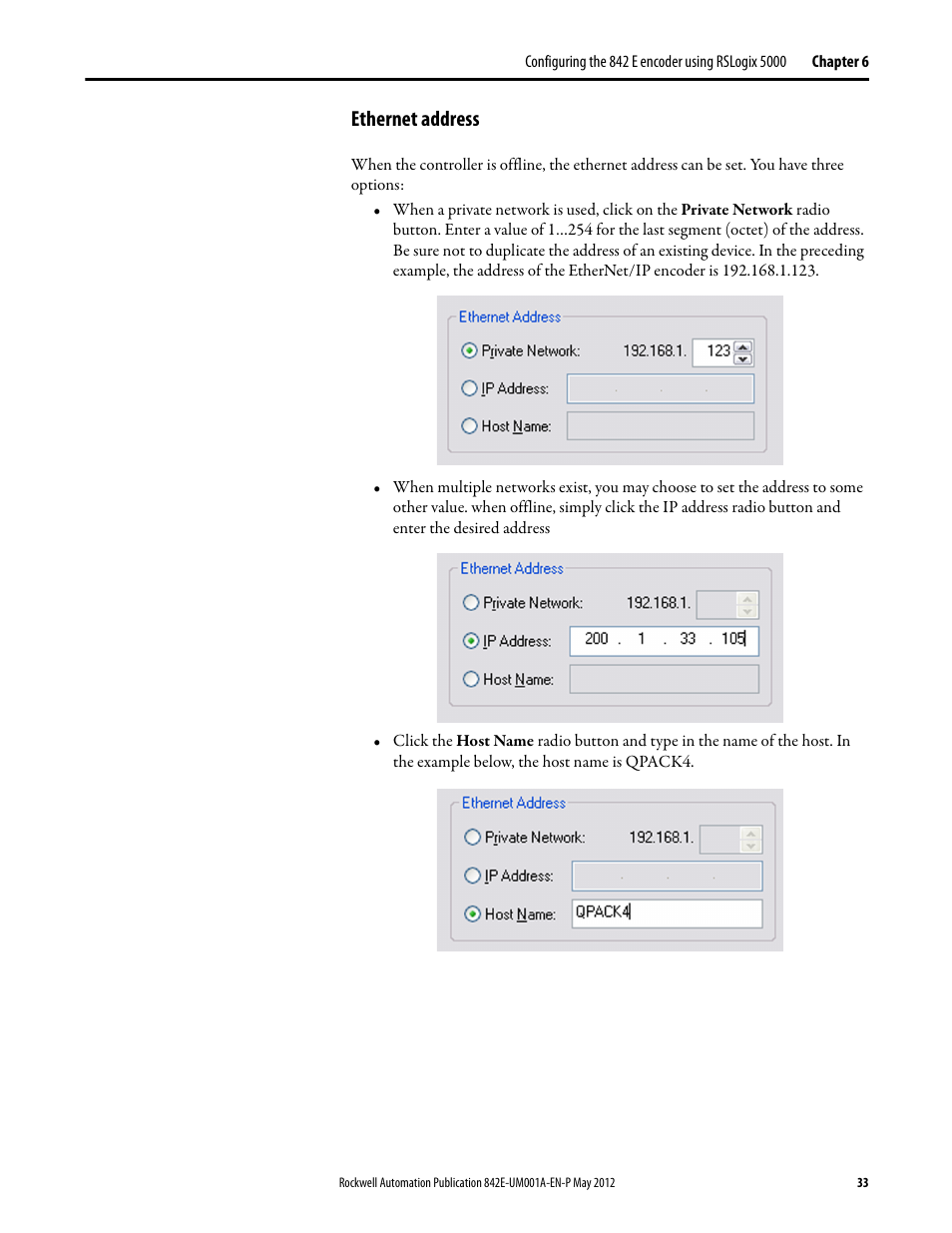 Ethernet address | Rockwell Automation 842E EtherNet/IP Absolute Encoder User Manual User Manual | Page 41 / 80
