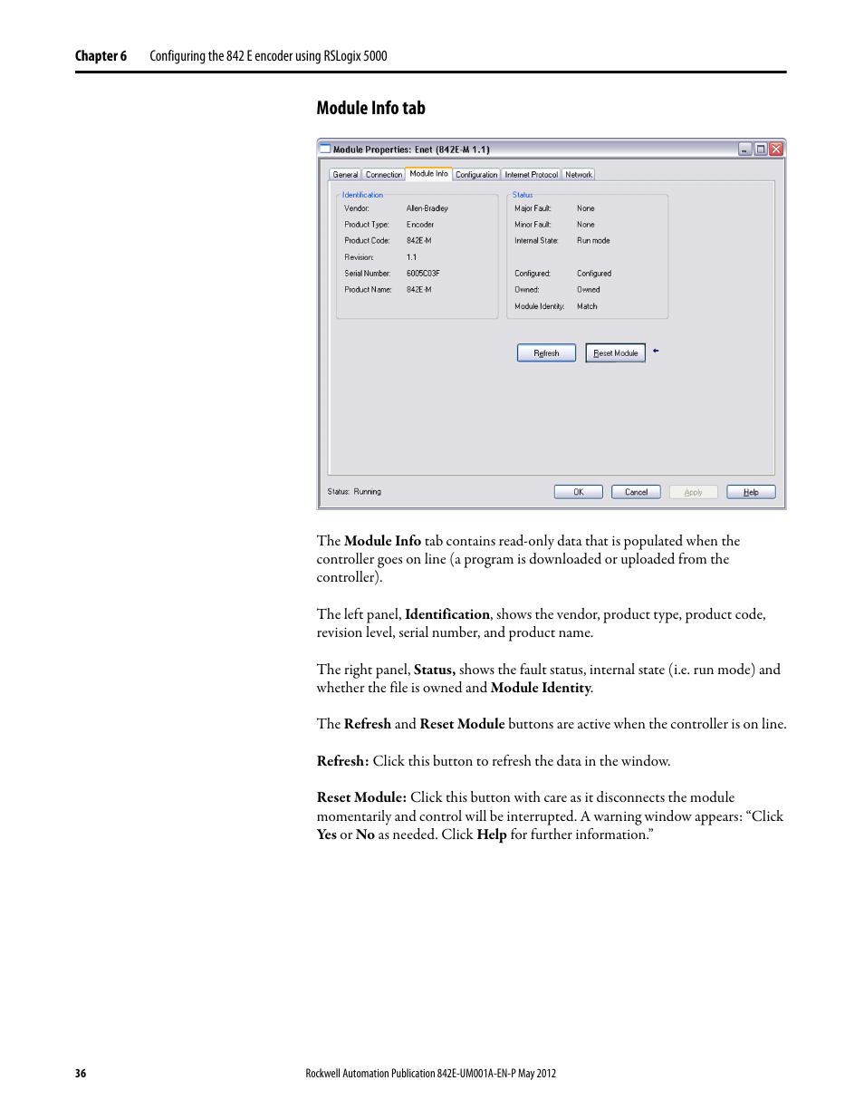 Module info tab | Rockwell Automation 842E EtherNet/IP Absolute Encoder User Manual User Manual | Page 44 / 80