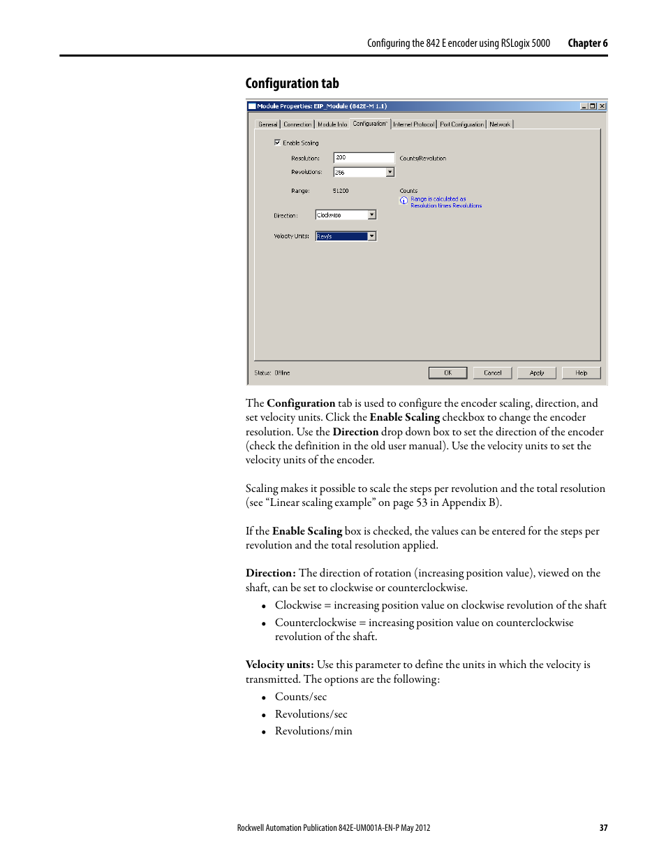 Configuration tab | Rockwell Automation 842E EtherNet/IP Absolute Encoder User Manual User Manual | Page 45 / 80