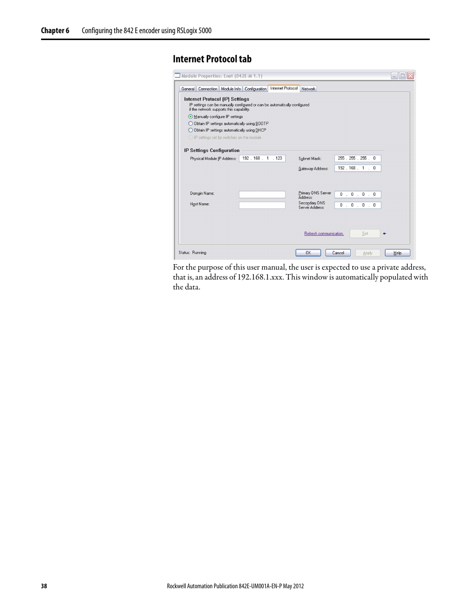 Internet protocol tab | Rockwell Automation 842E EtherNet/IP Absolute Encoder User Manual User Manual | Page 46 / 80